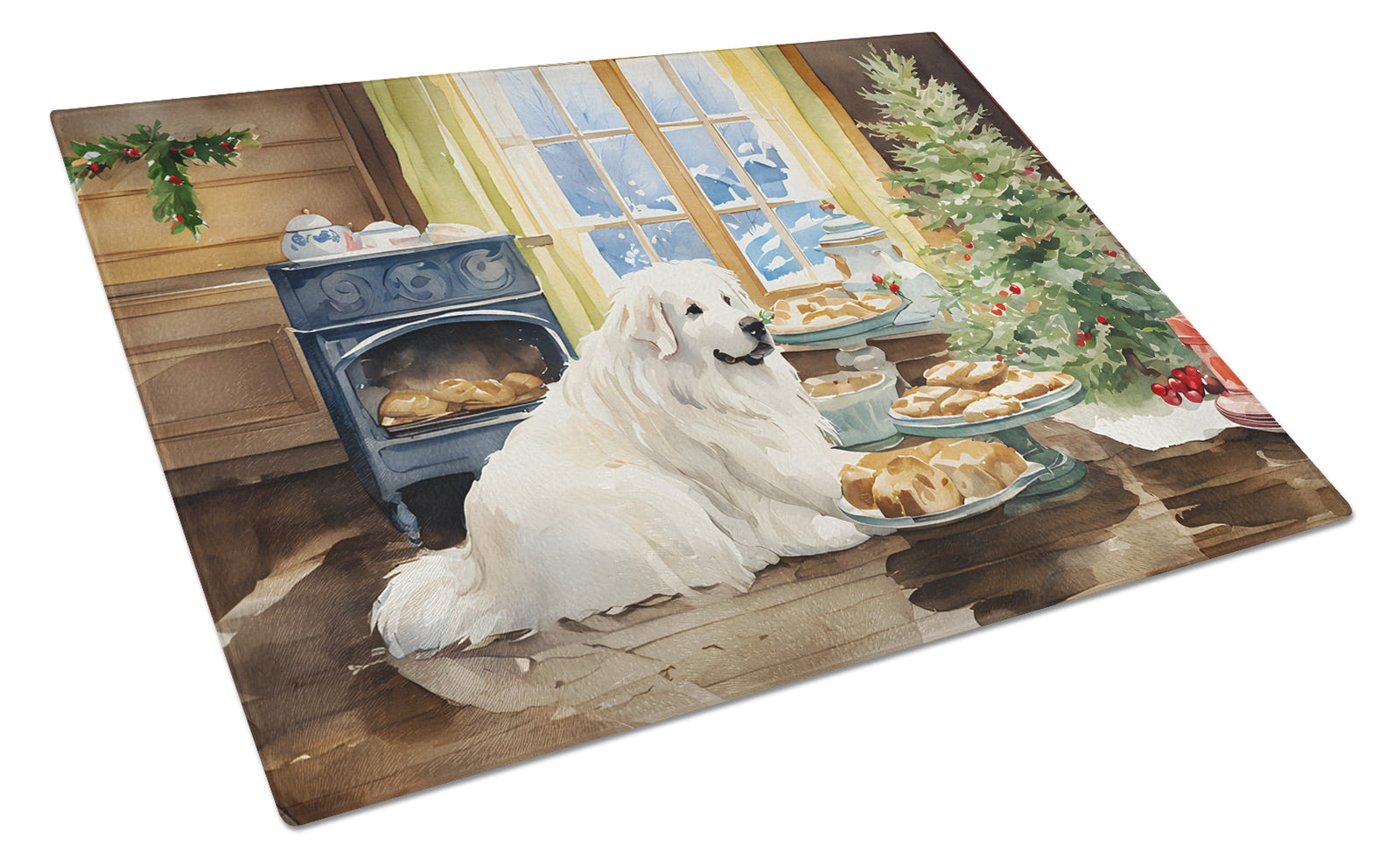 Buy this Great Pyrenees Christmas Cookies Glass Cutting Board