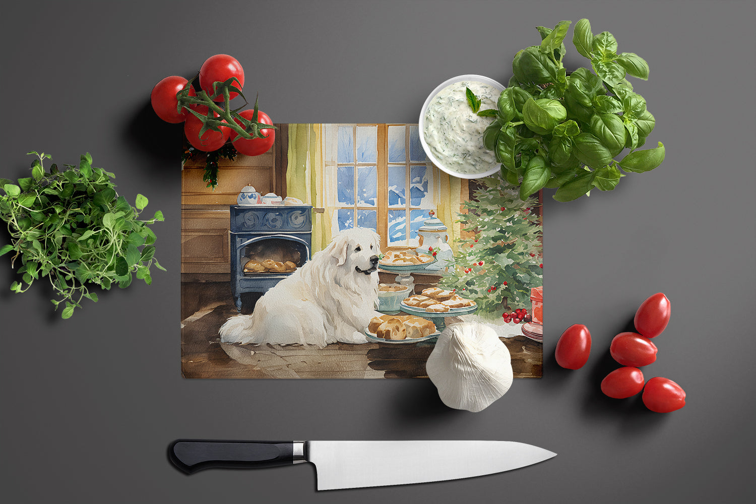 Great Pyrenees Christmas Cookies Glass Cutting Board