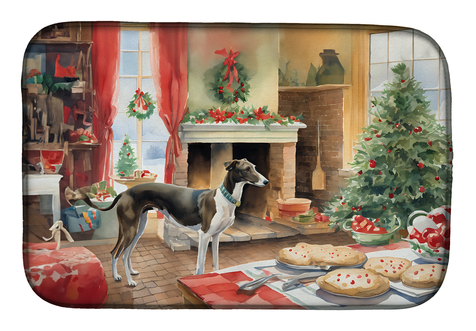 Buy this Greyhound Christmas Cookies Dish Drying Mat