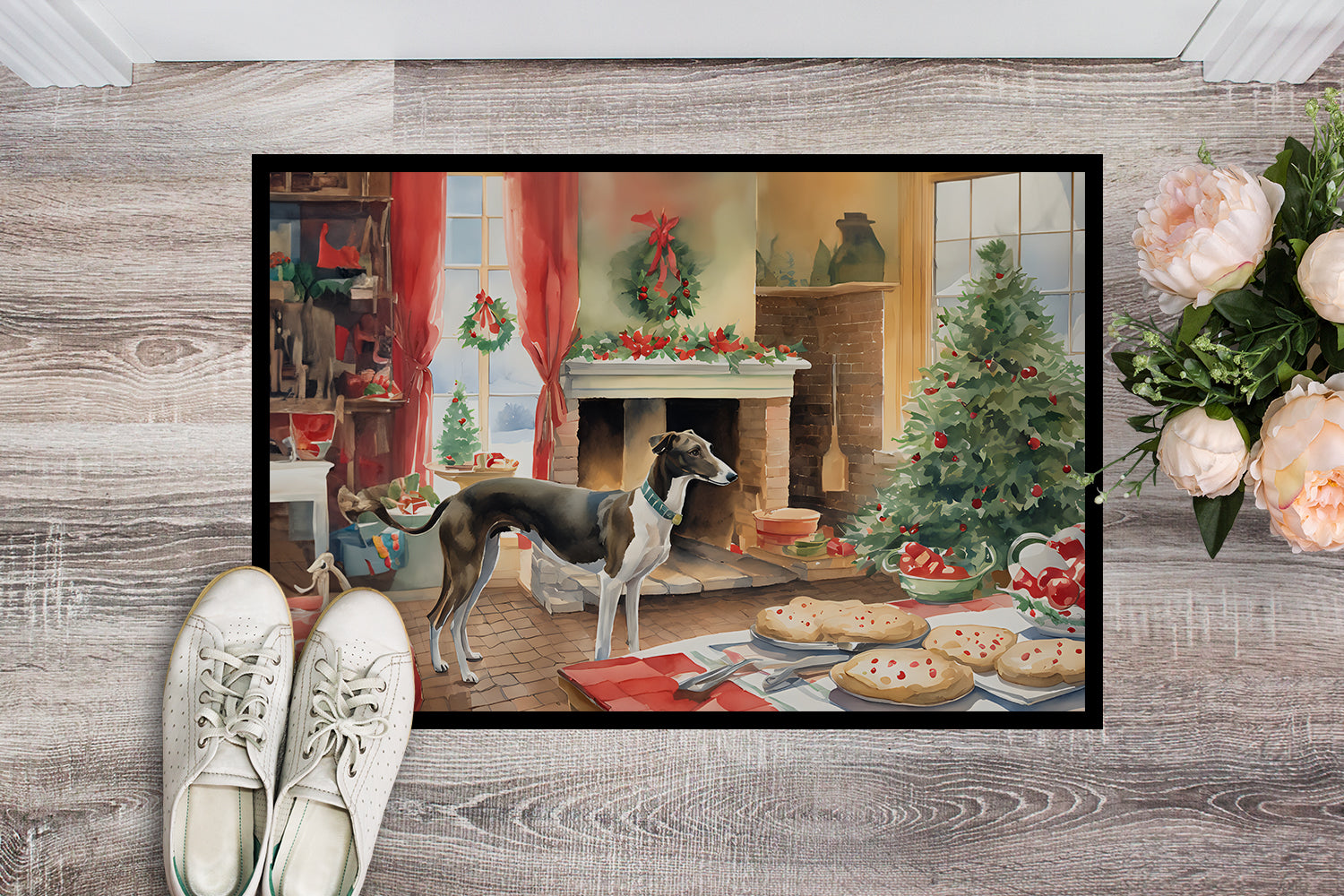 Greyhound Christmas Cookies Doormat