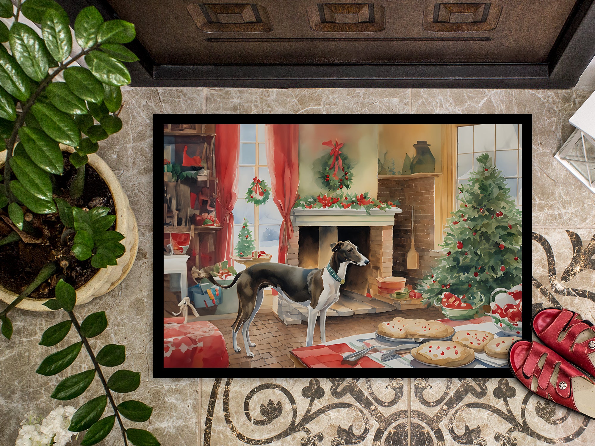 Greyhound Christmas Cookies Doormat