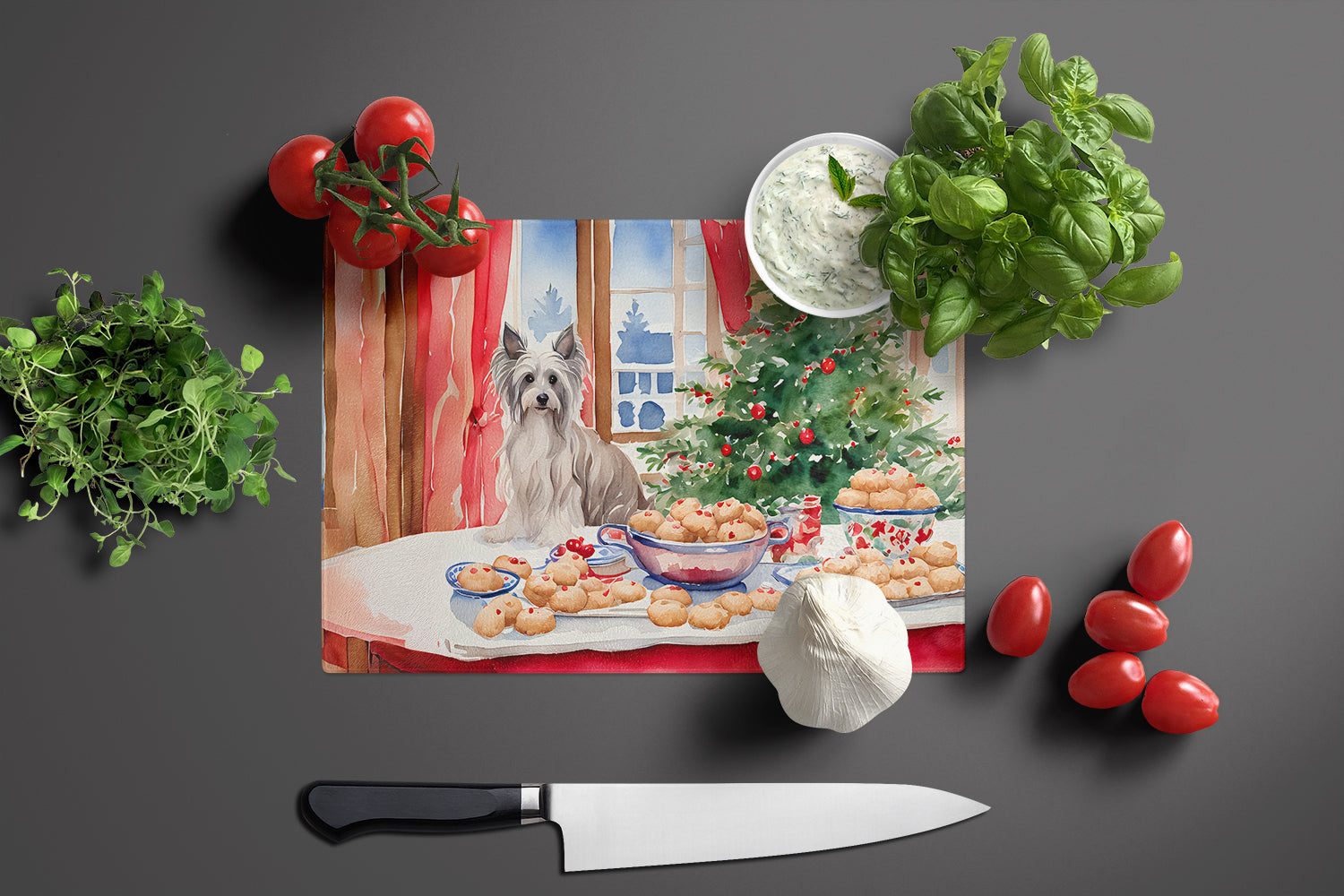 Chinese Crested Christmas Cookies Glass Cutting Board