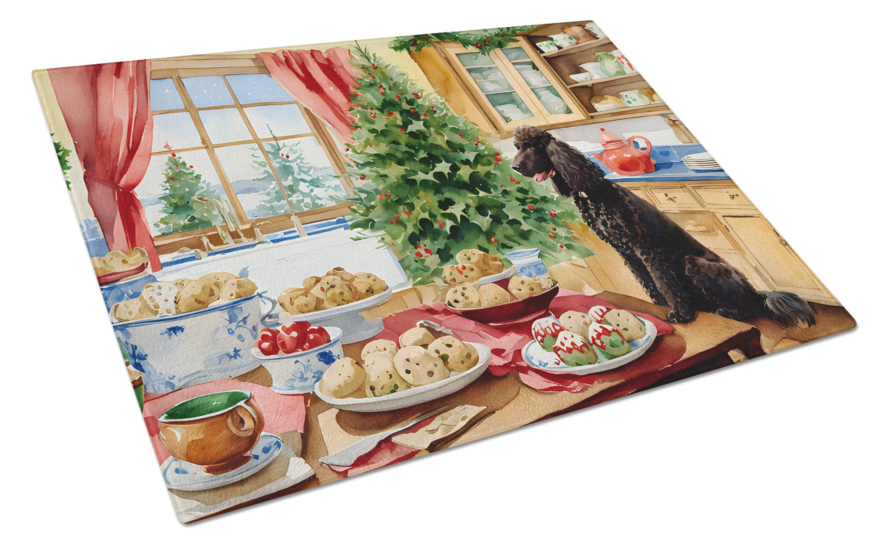 Buy this Irish Water Spaniel Christmas Cookies Glass Cutting Board