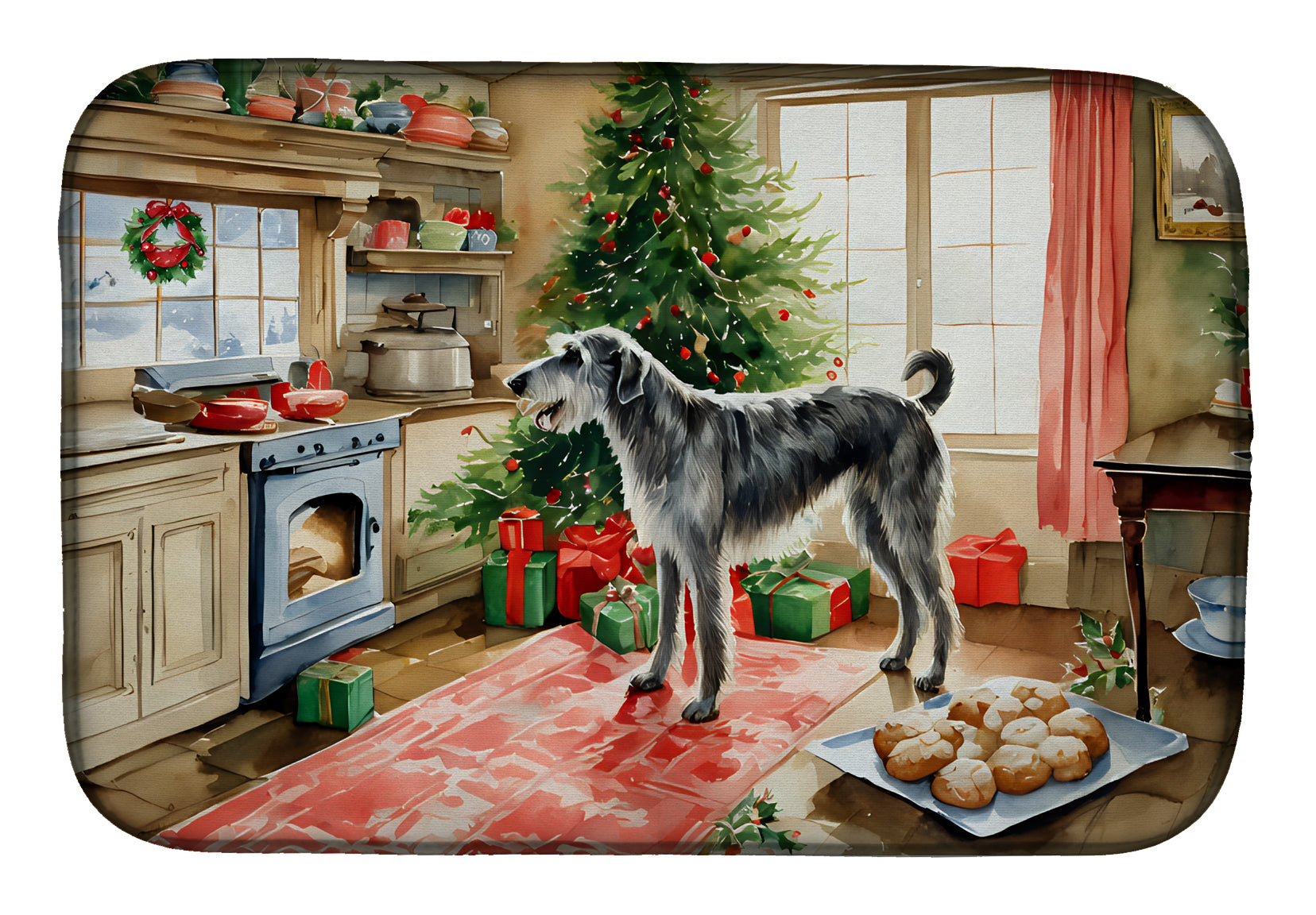 Buy this Irish Wolfhound Christmas Cookies Dish Drying Mat