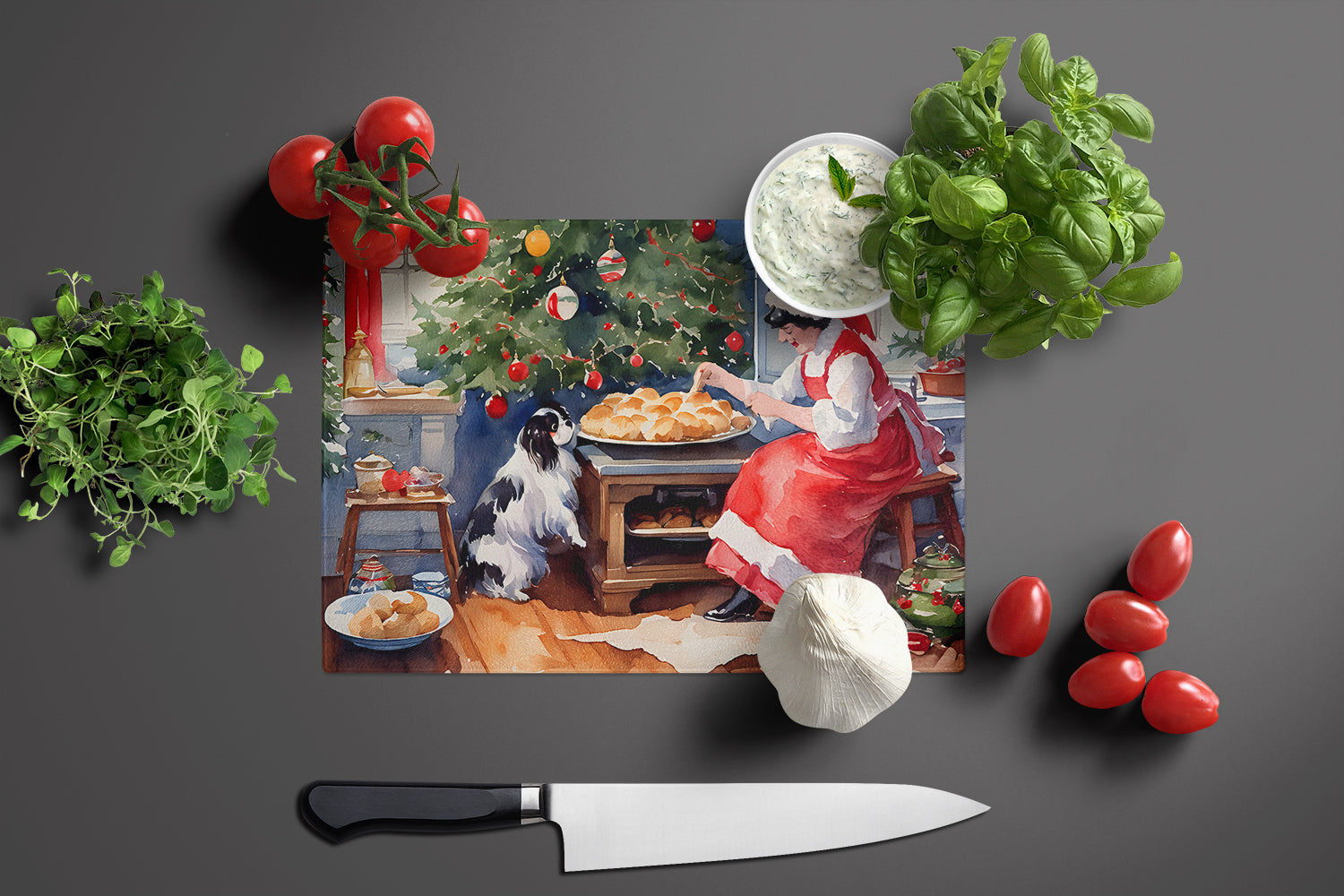 Japanese Chin Christmas Cookies Glass Cutting Board