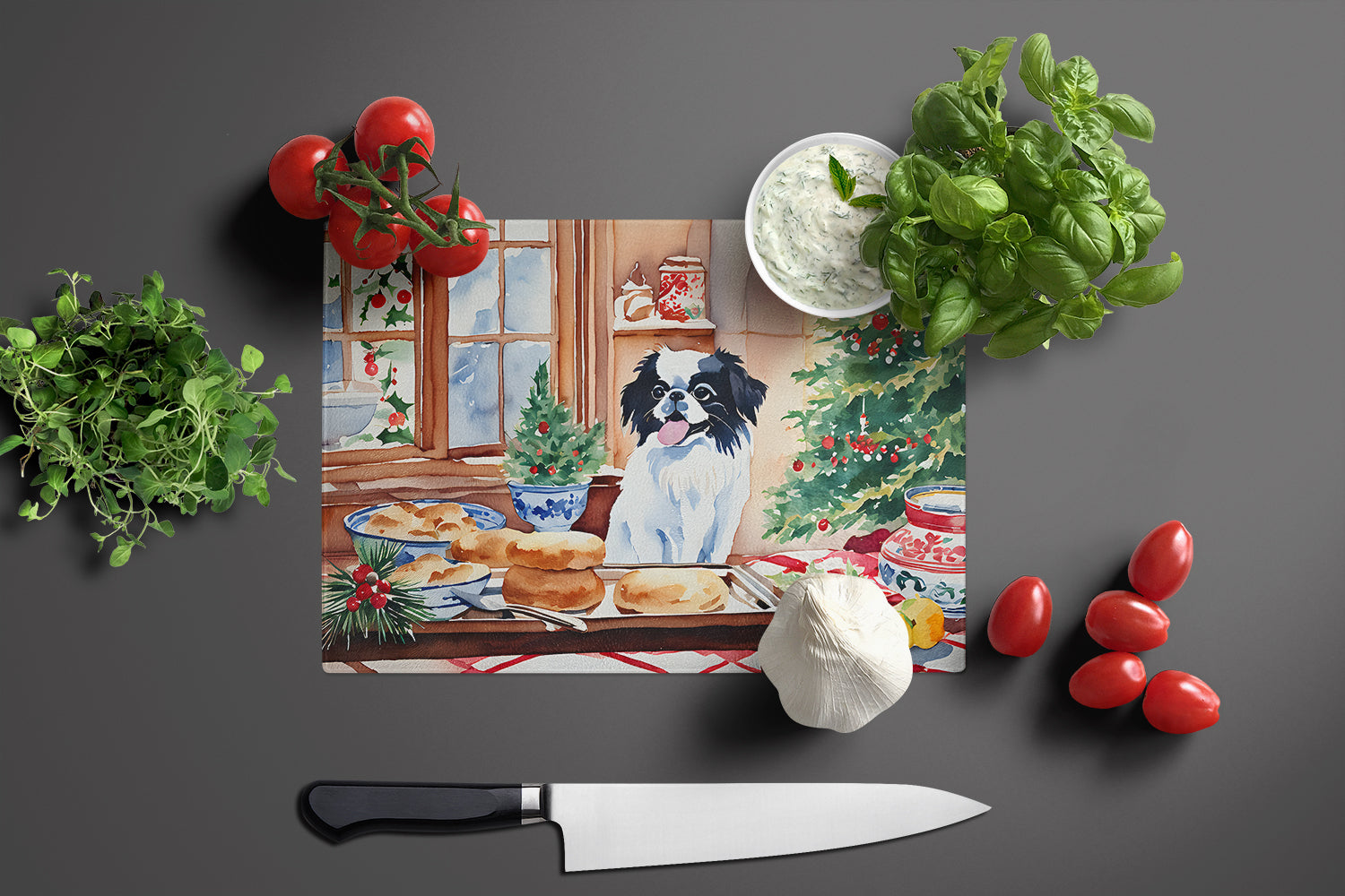 Japanese Chin Christmas Cookies Glass Cutting Board