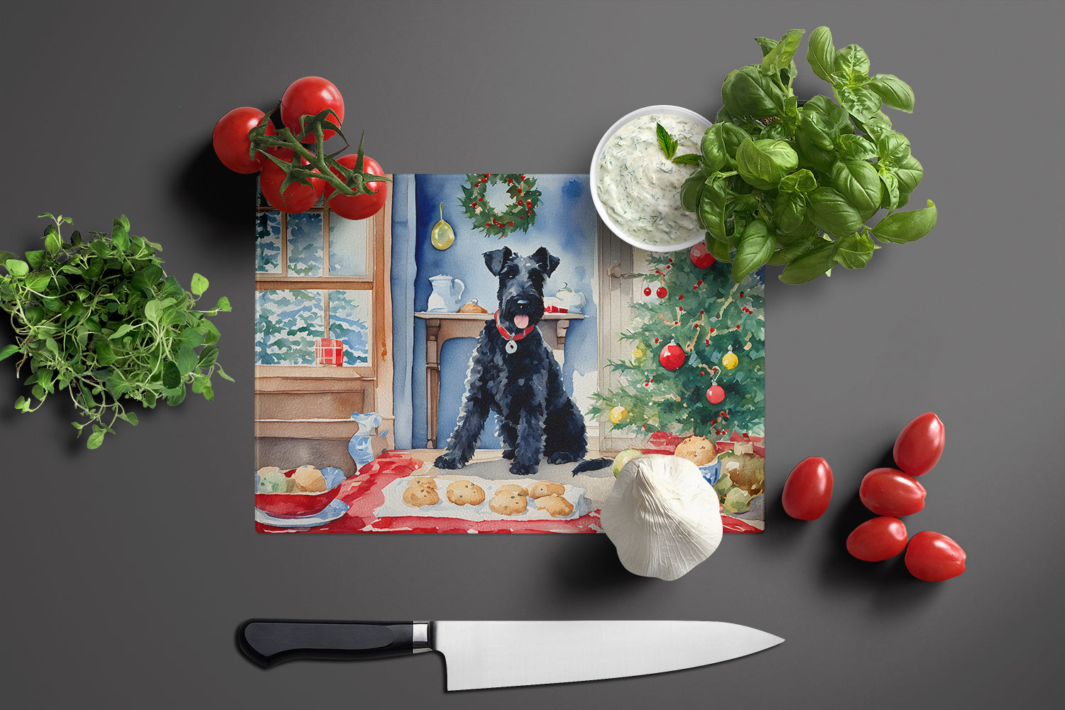 Kerry Blue Terrier Christmas Cookies Glass Cutting Board