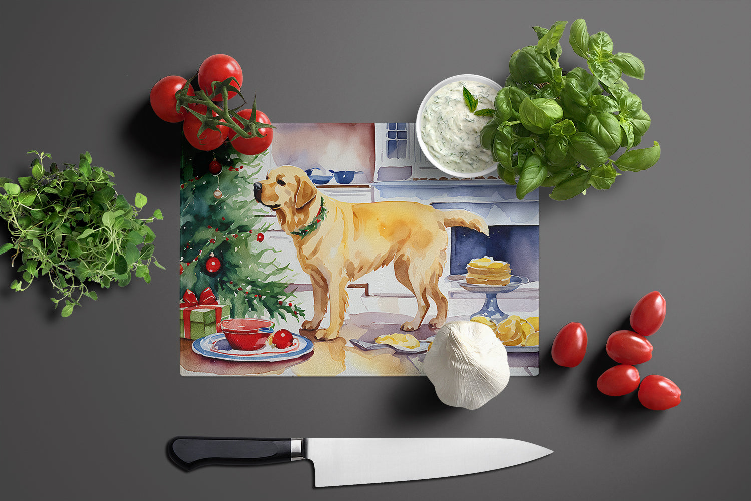 Labrador Retriever Christmas Cookies Glass Cutting Board