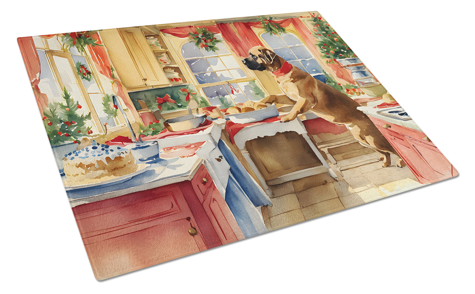 Caroline's Treasures Mastiff Christmas Cookies Glass Cutting Boards – Durable, Decorative Kitchen Art