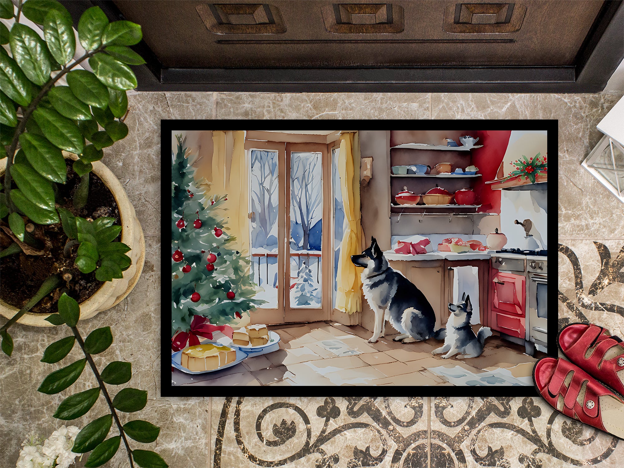 Norwegian Elkhound Christmas Cookies Doormat