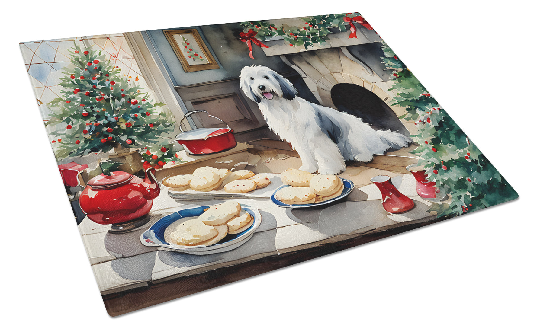 Buy this Old English Sheepdog Christmas Cookies Glass Cutting Board