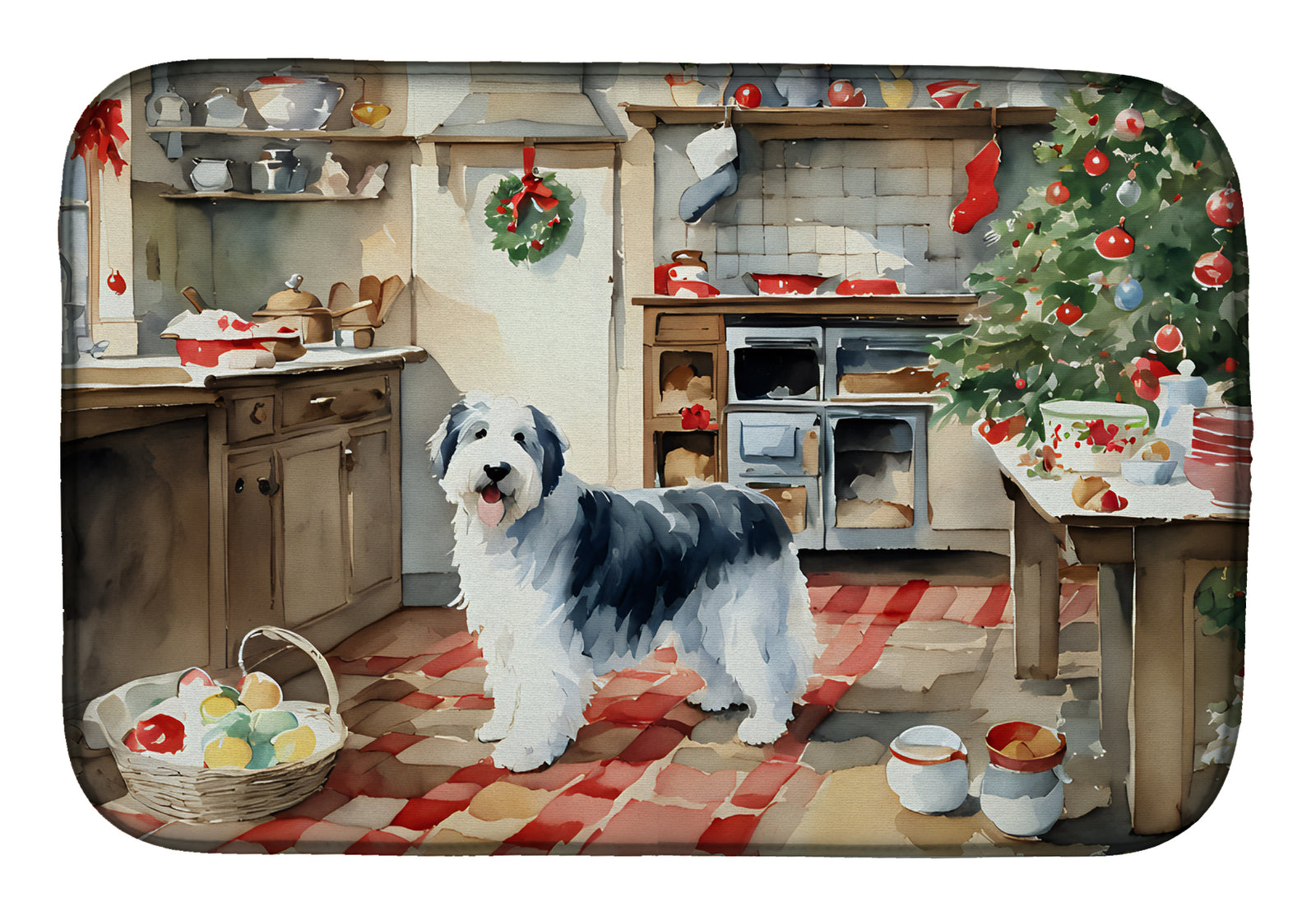 Buy this Old English Sheepdog Christmas Cookies Dish Drying Mat