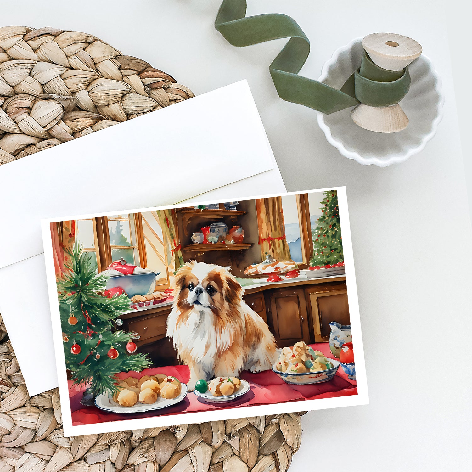 Pekingese Christmas Cookies Greeting Cards Pack of 8