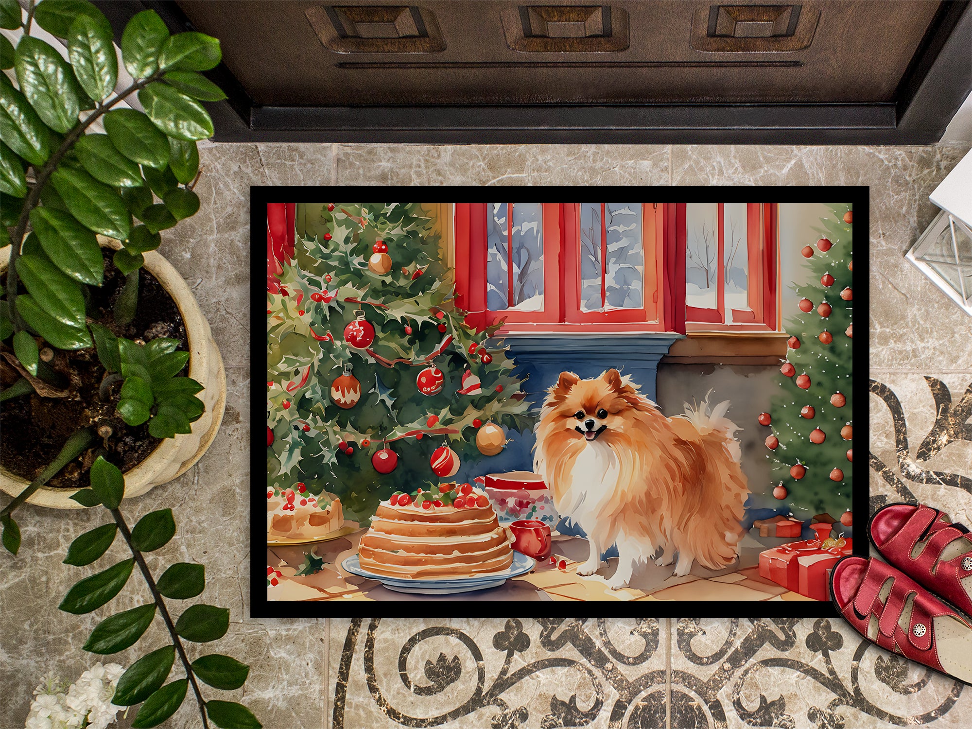 Pomeranian Christmas Cookies Doormat