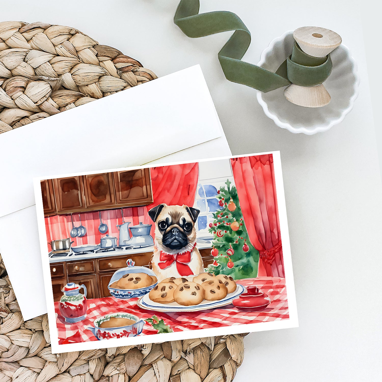 Pug Christmas Cookies Greeting Cards Pack of 8