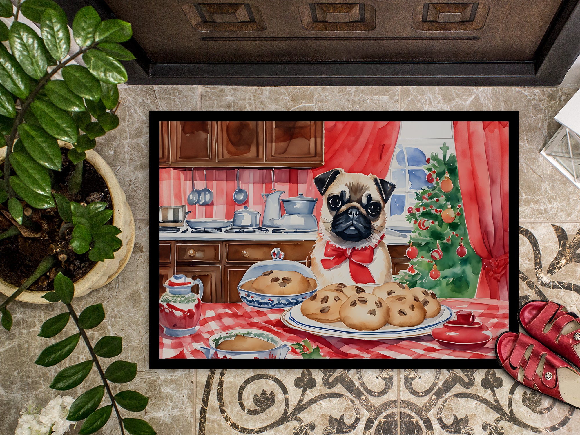 Pug Christmas Cookies Doormat