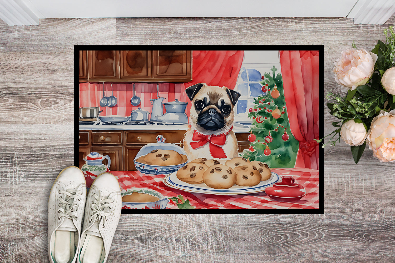 Pug Christmas Cookies Doormat