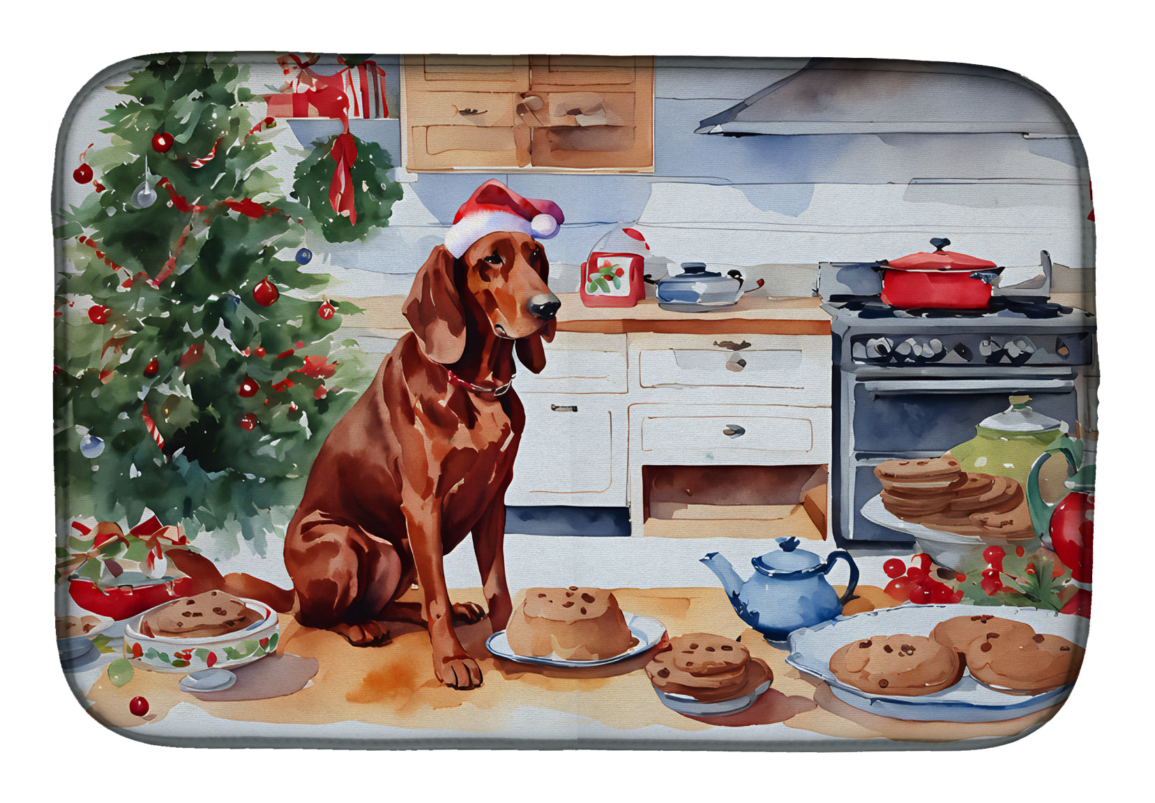 Buy this Redbone Coonhound Christmas Cookies Dish Drying Mat