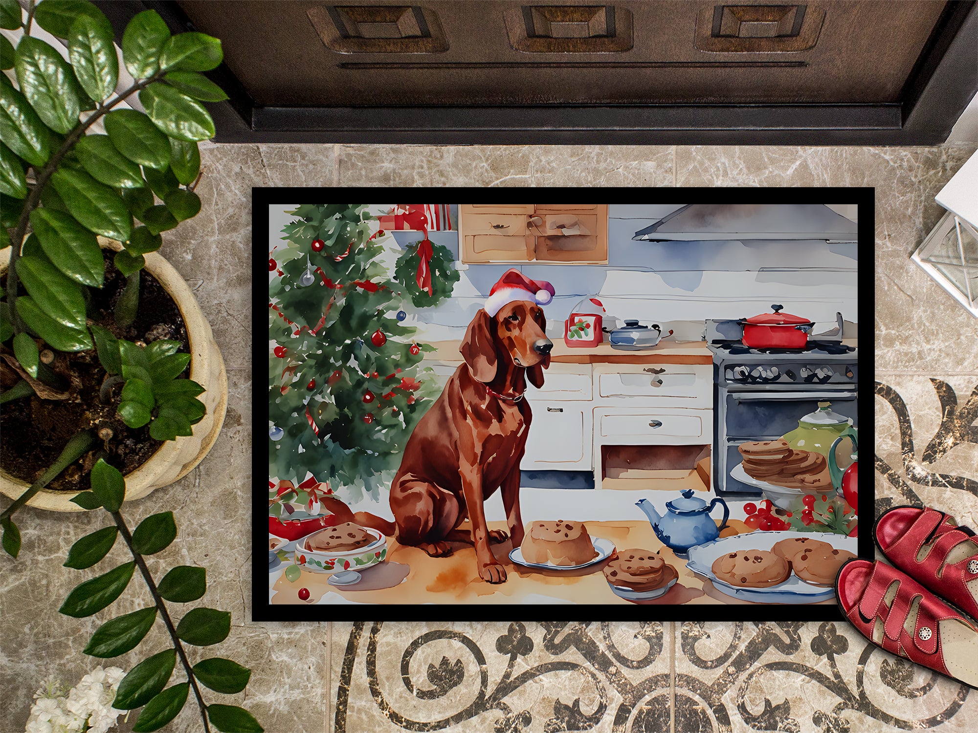Redbone Coonhound Christmas Cookies Doormat