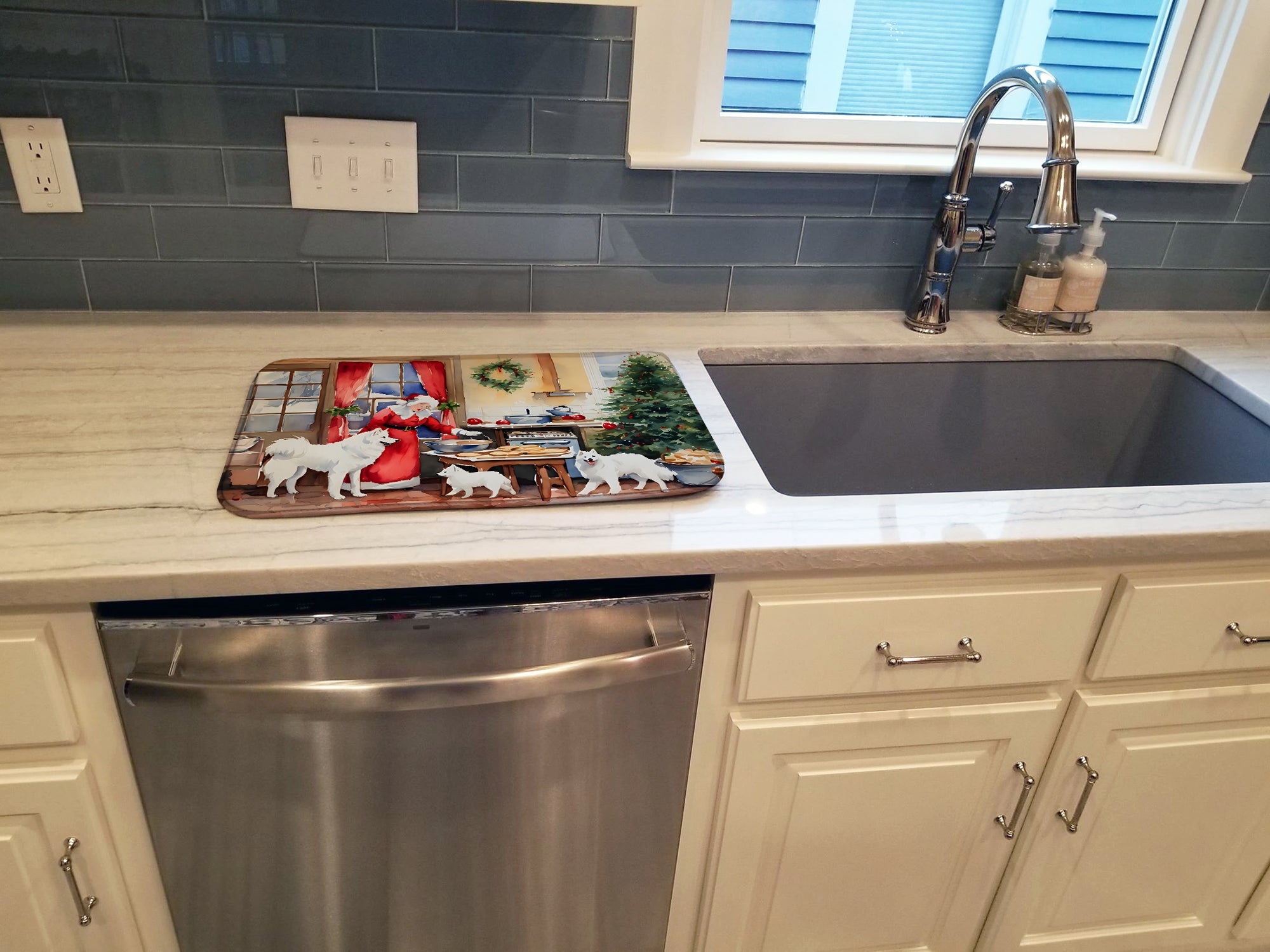 Samoyed Christmas Cookies Dish Drying Mat