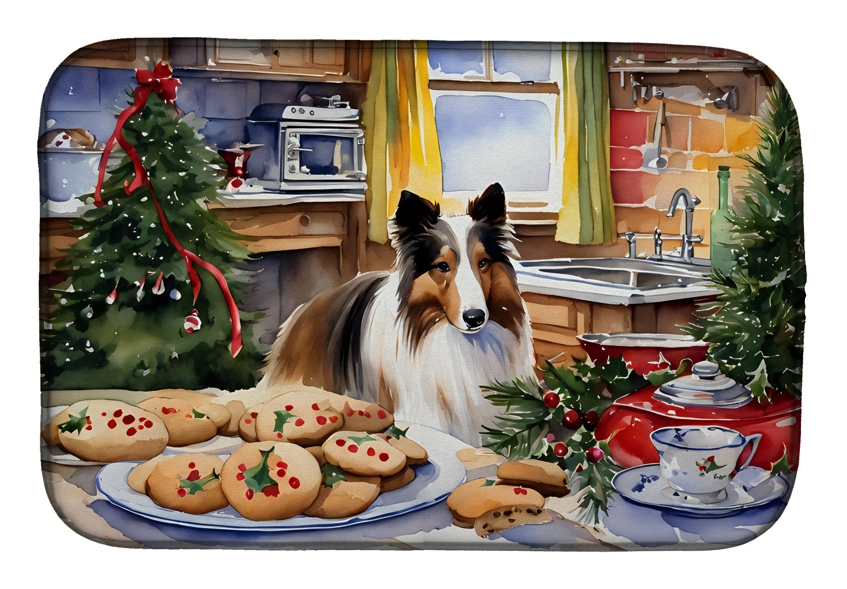 Buy this Sheltie Christmas Cookies Dish Drying Mat