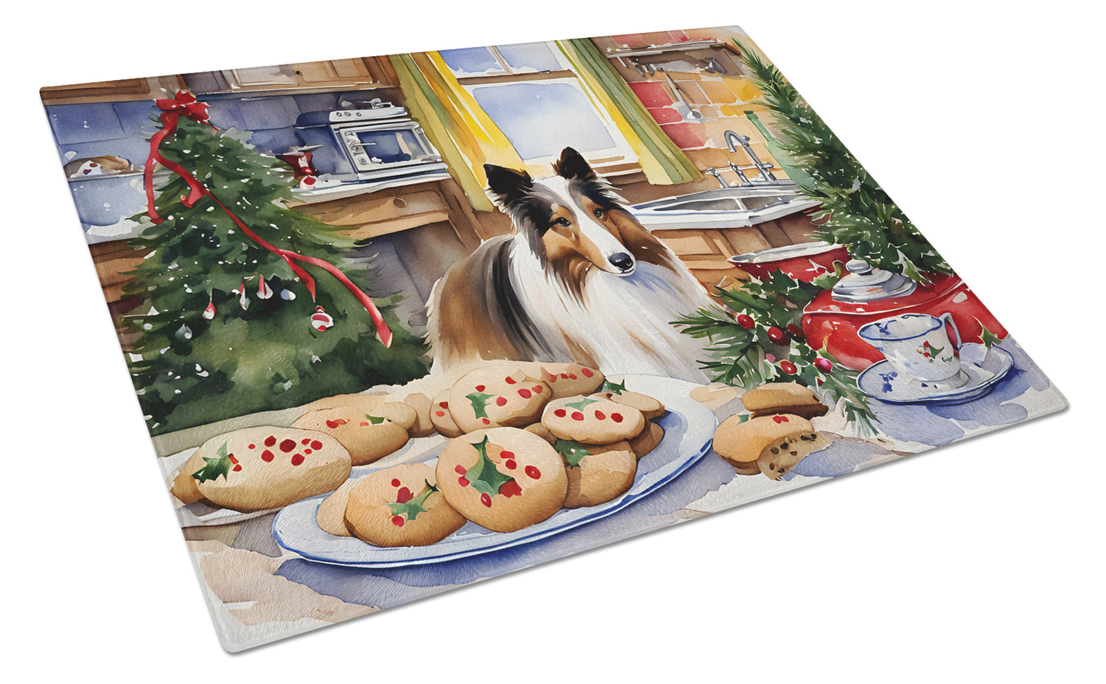 Buy this Sheltie Christmas Cookies Glass Cutting Board