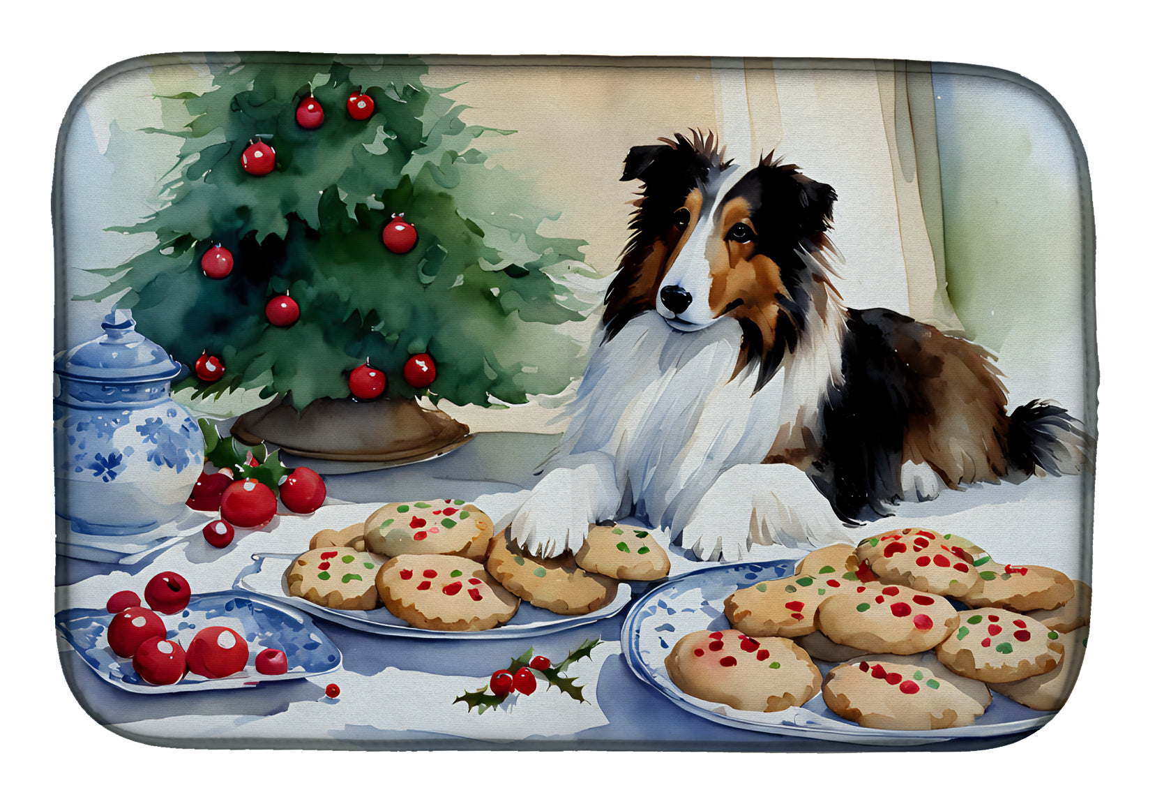 Buy this Sheltie Christmas Cookies Dish Drying Mat