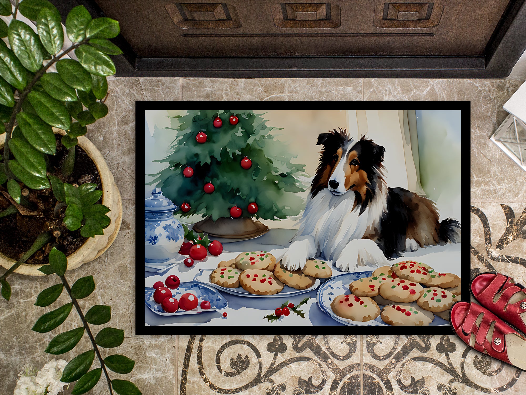 Sheltie Christmas Cookies Doormat