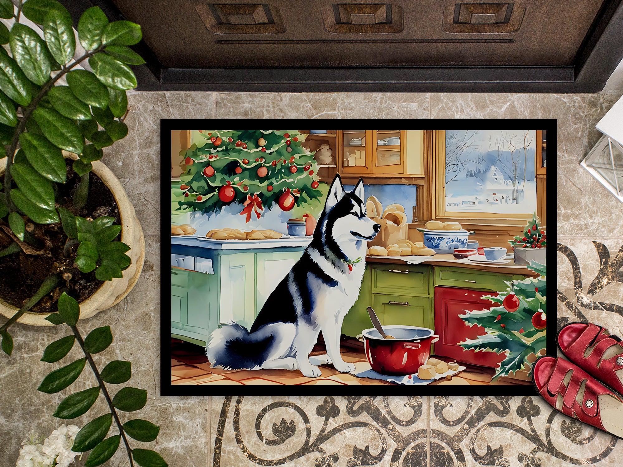Siberian Husky Christmas Cookies Doormat