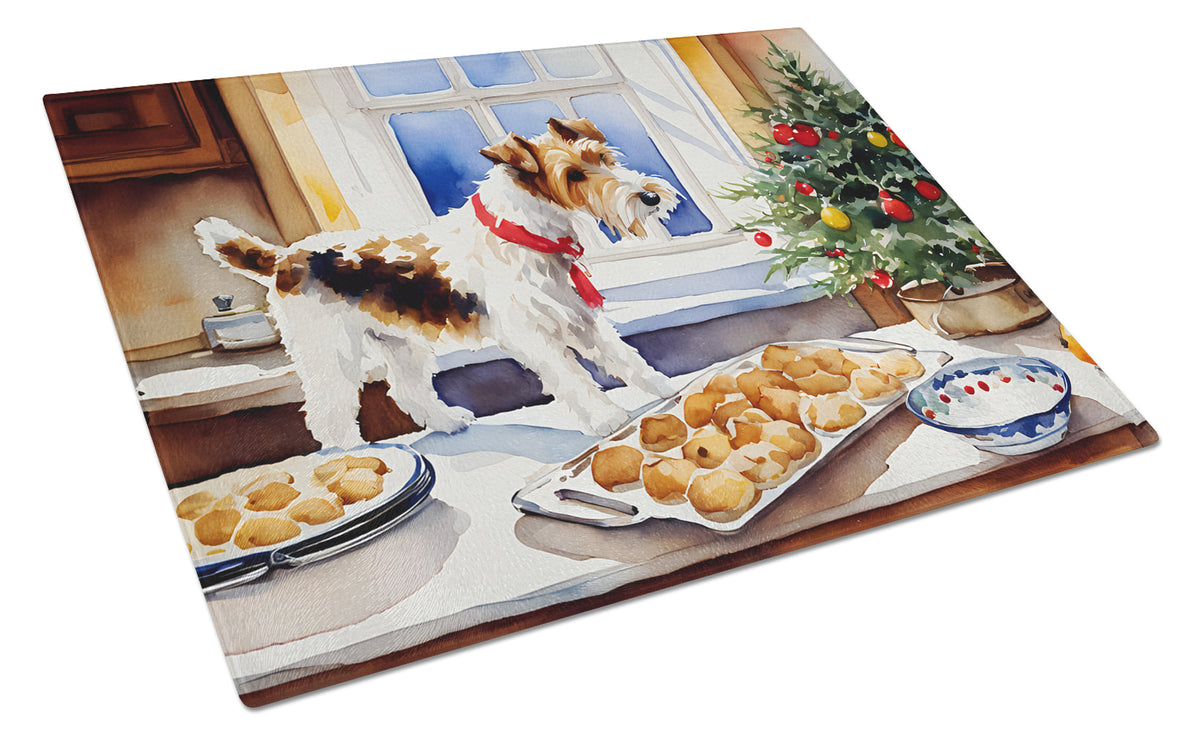 Buy this Wire Fox Terrier Christmas Cookies Glass Cutting Board