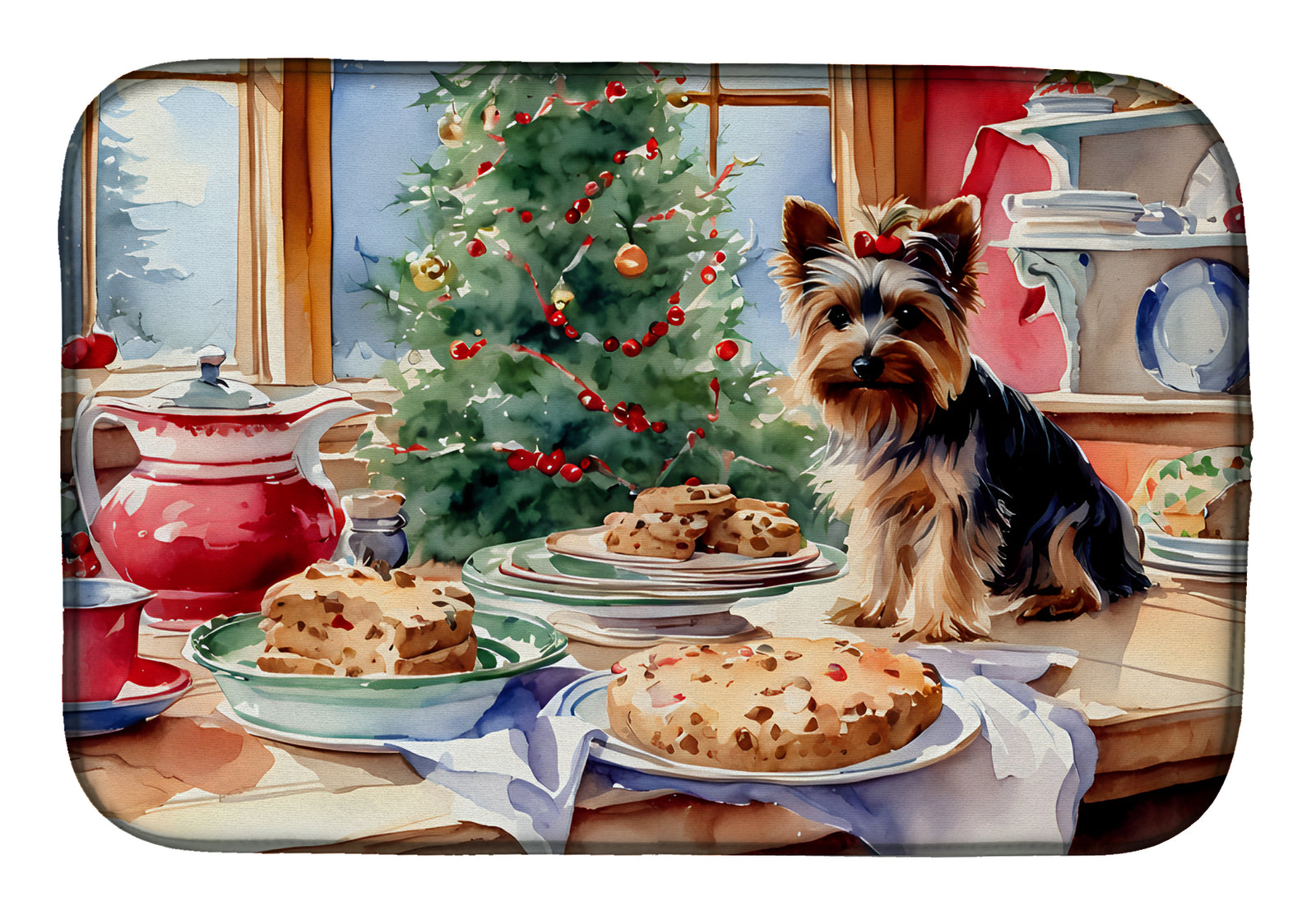 Buy this Yorkshire Terrier Yorkie Christmas Cookies Dish Drying Mat