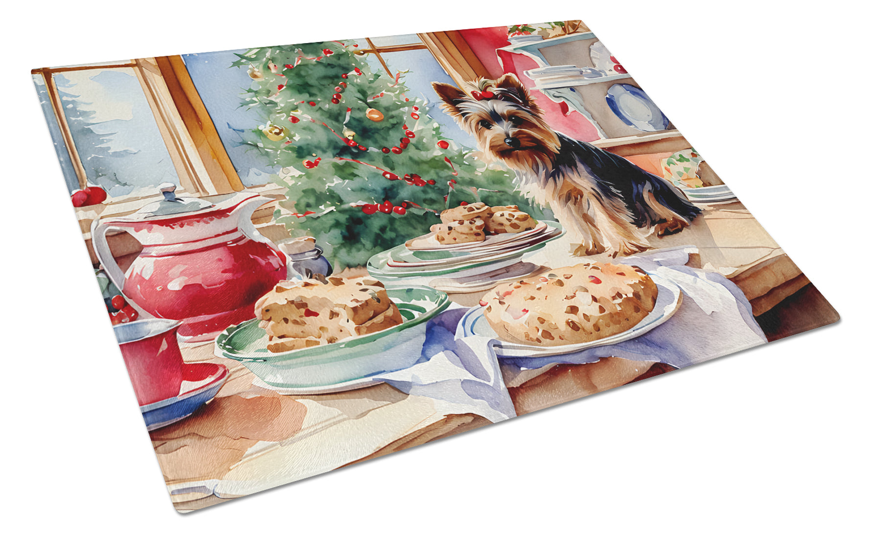 Buy this Yorkshire Terrier Yorkie Christmas Cookies Glass Cutting Board