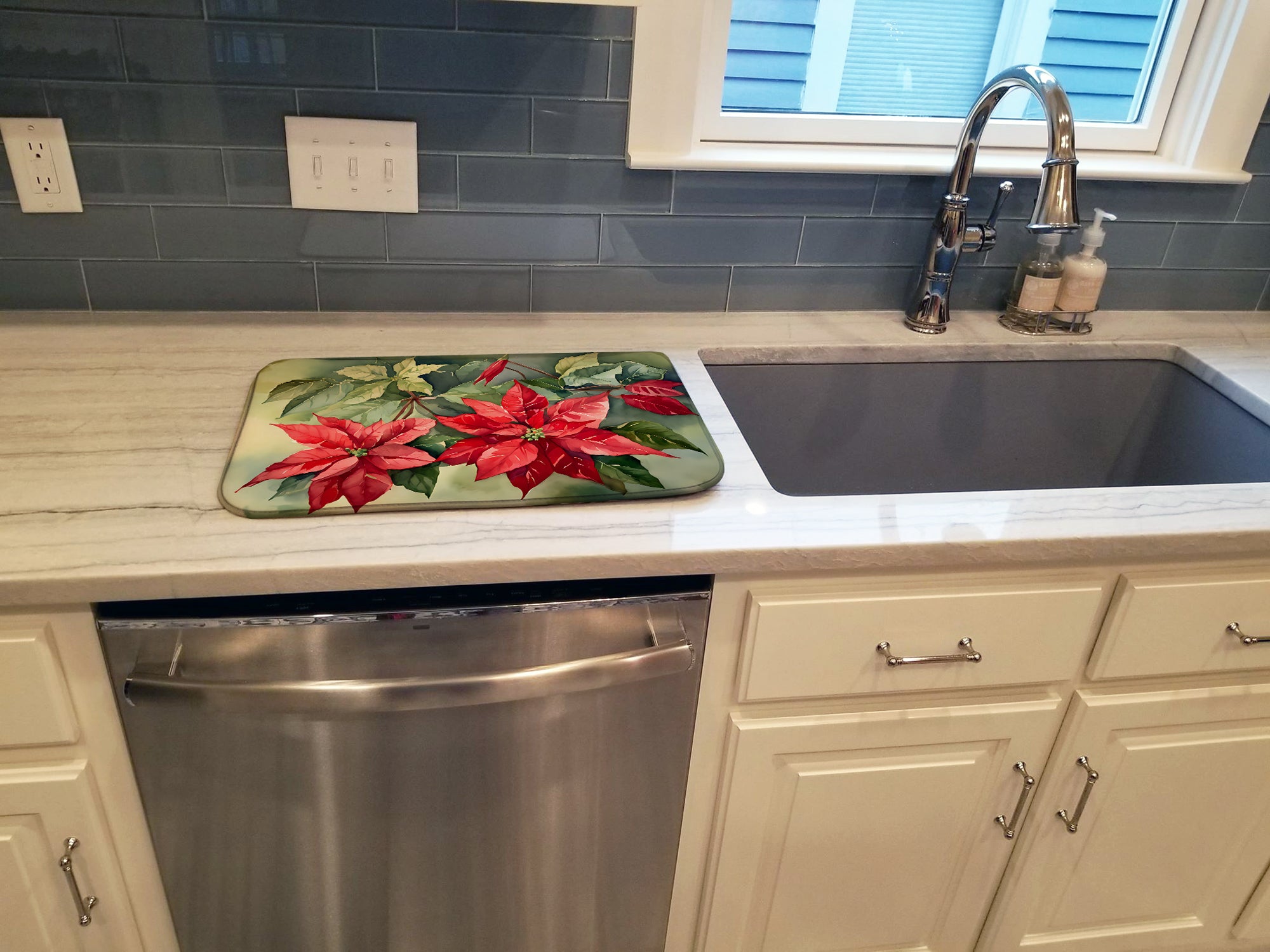 Christmas Poinsettias Dish Drying Mat