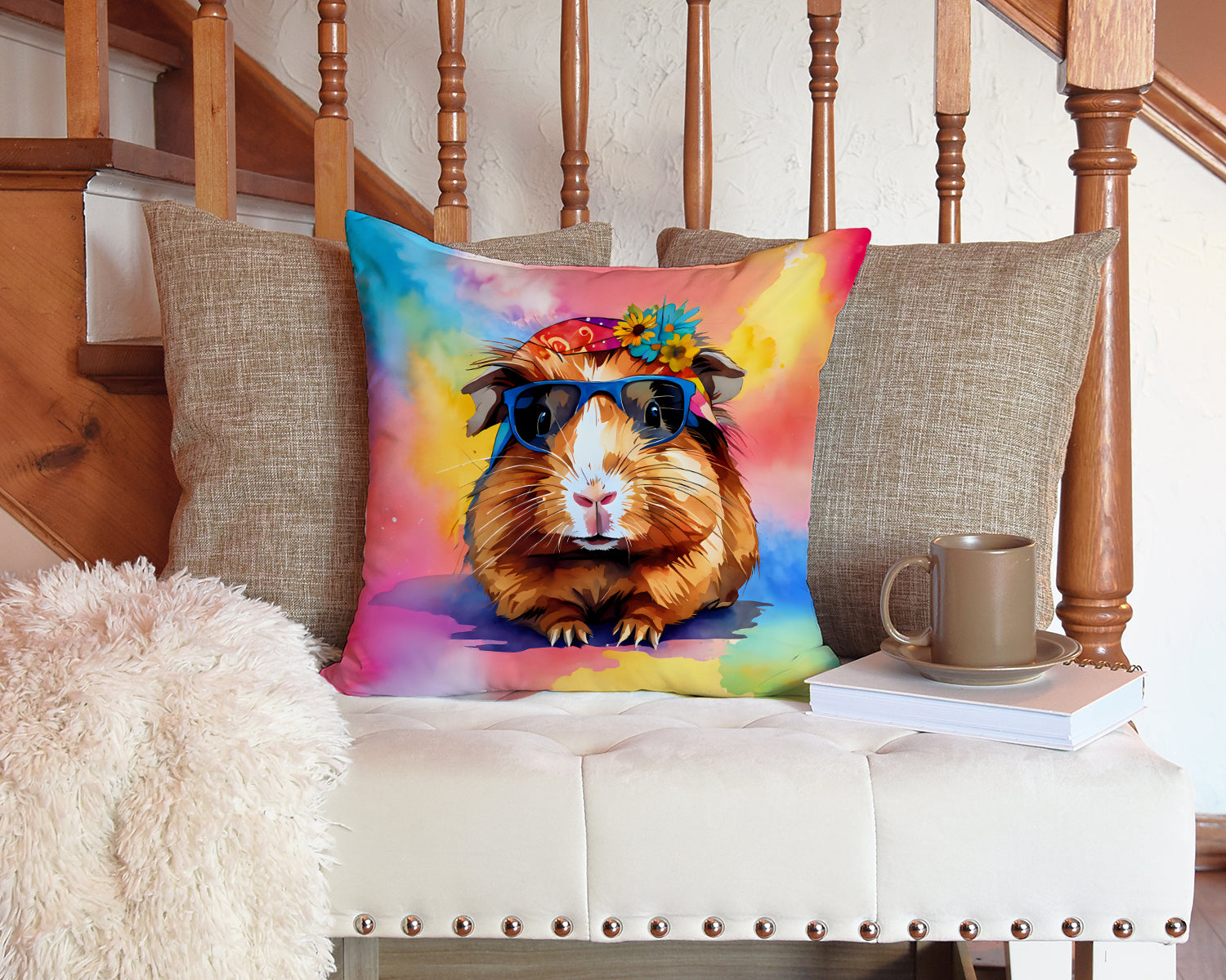 Hippie Animal Guinea Pig Throw Pillow