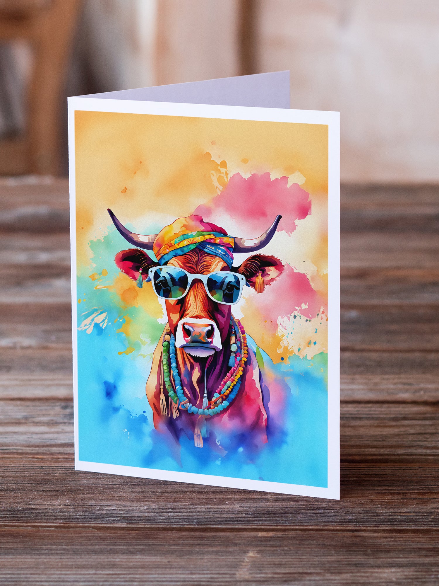 Hippie Animal Cow Greeting Cards Pack of 8