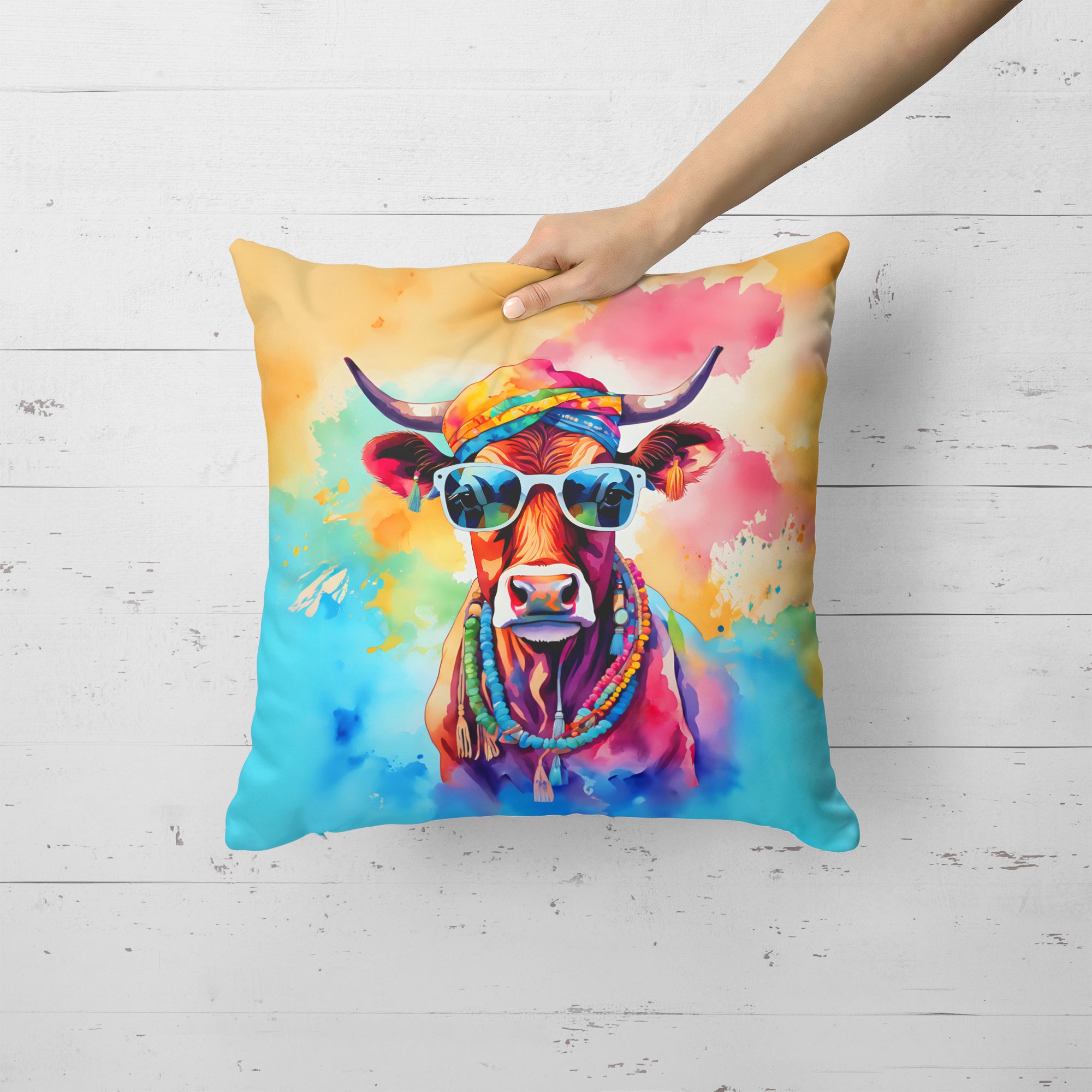 Hippie Animal Cow Throw Pillow