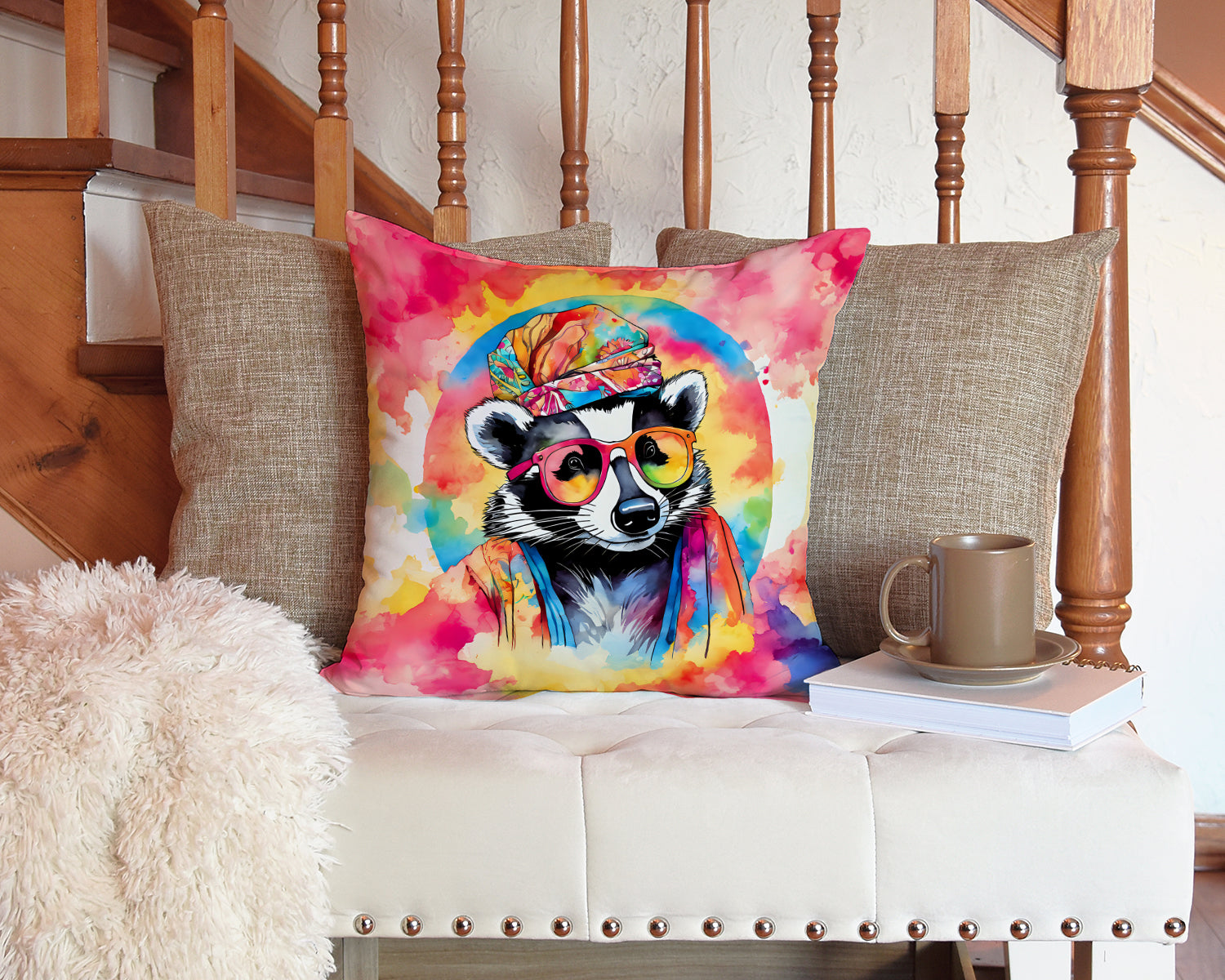 Hippie Animal Badger Throw Pillow