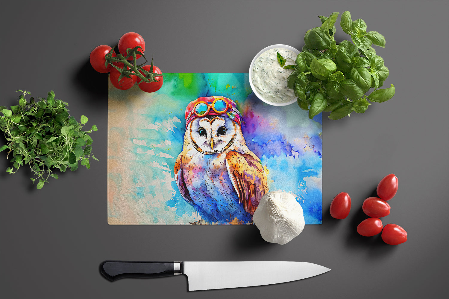 Hippie Animal Barn Owl Glass Cutting Board