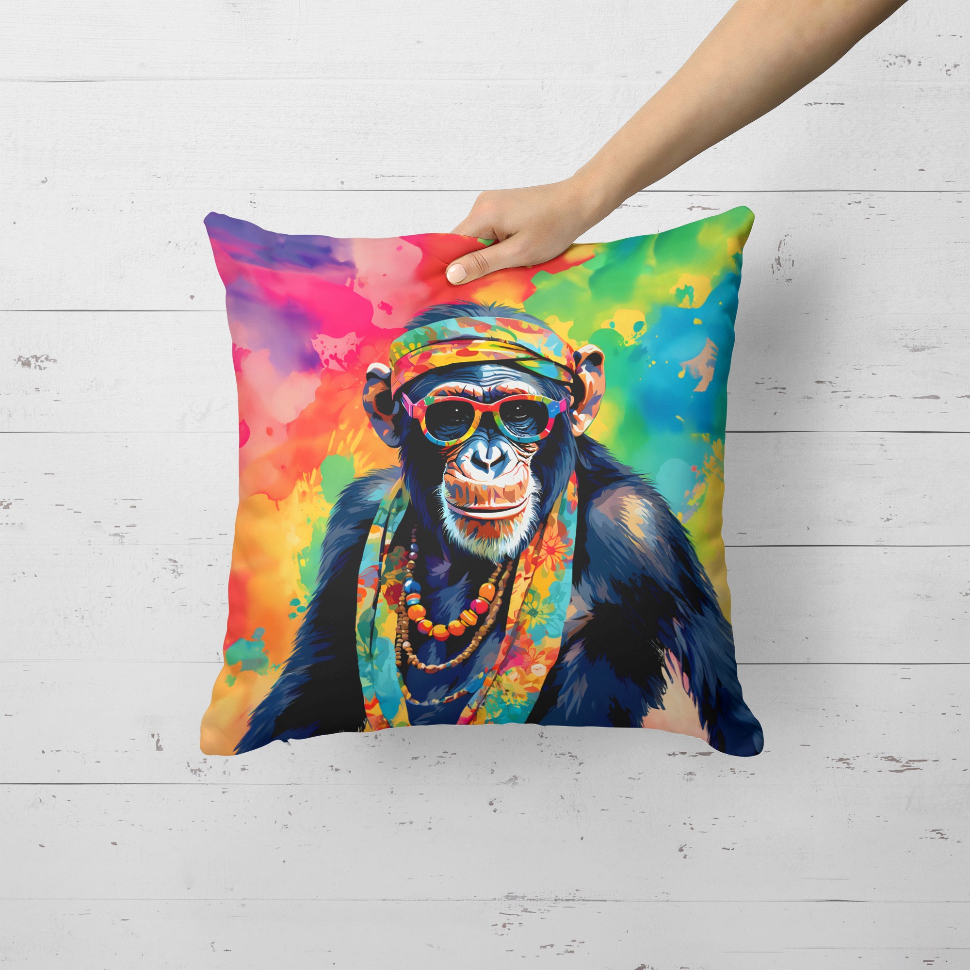 Hippie Animal Chimpanzee Throw Pillow