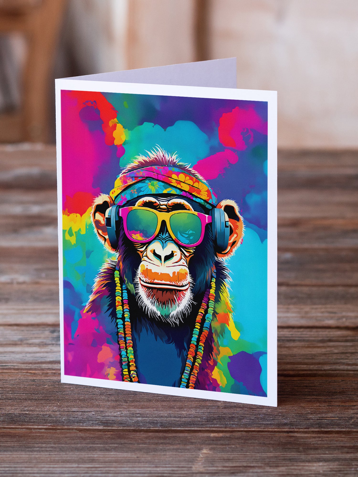 Buy this Hippie Animal Chimpanzee Greeting Cards Pack of 8