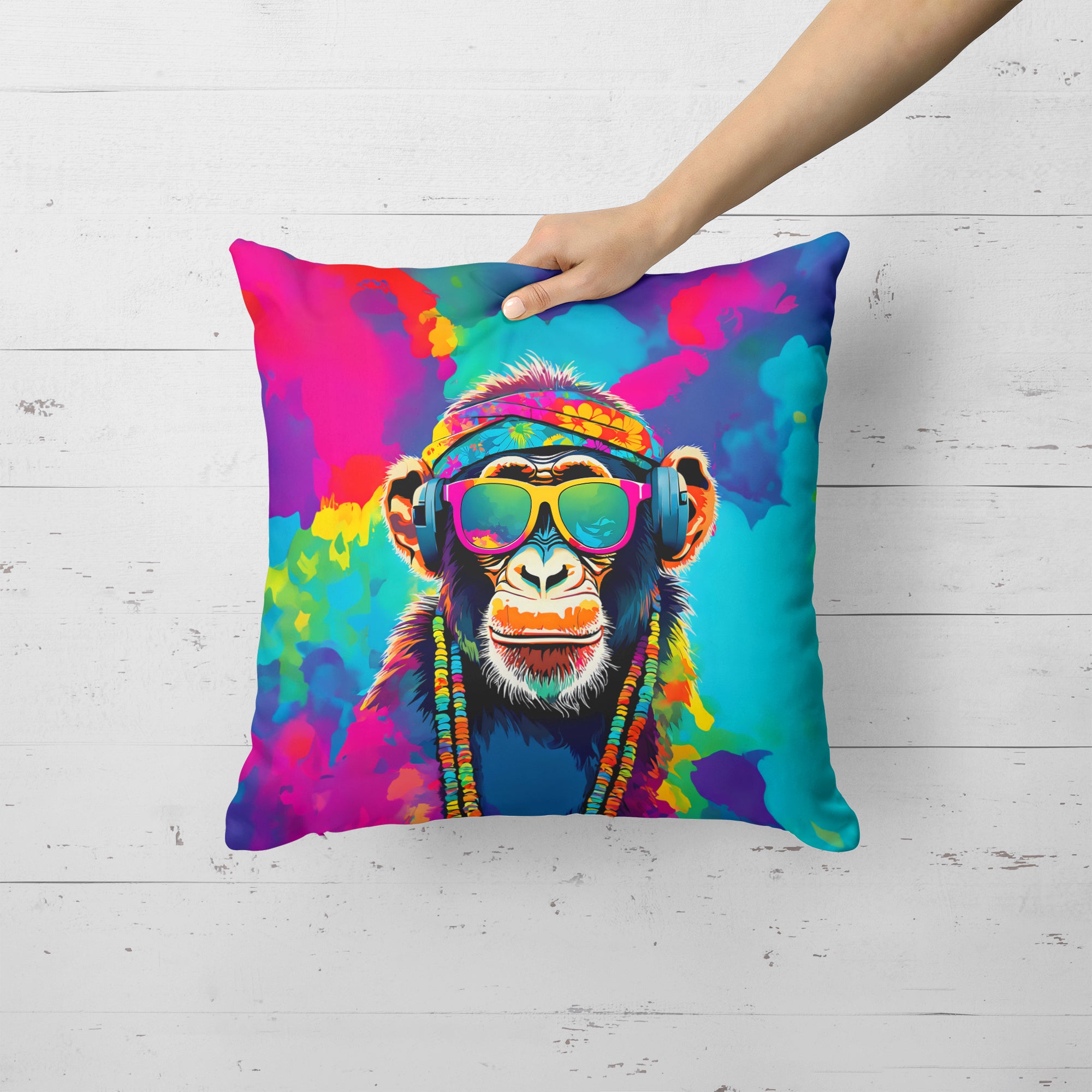 Hippie Animal Chimpanzee Throw Pillow