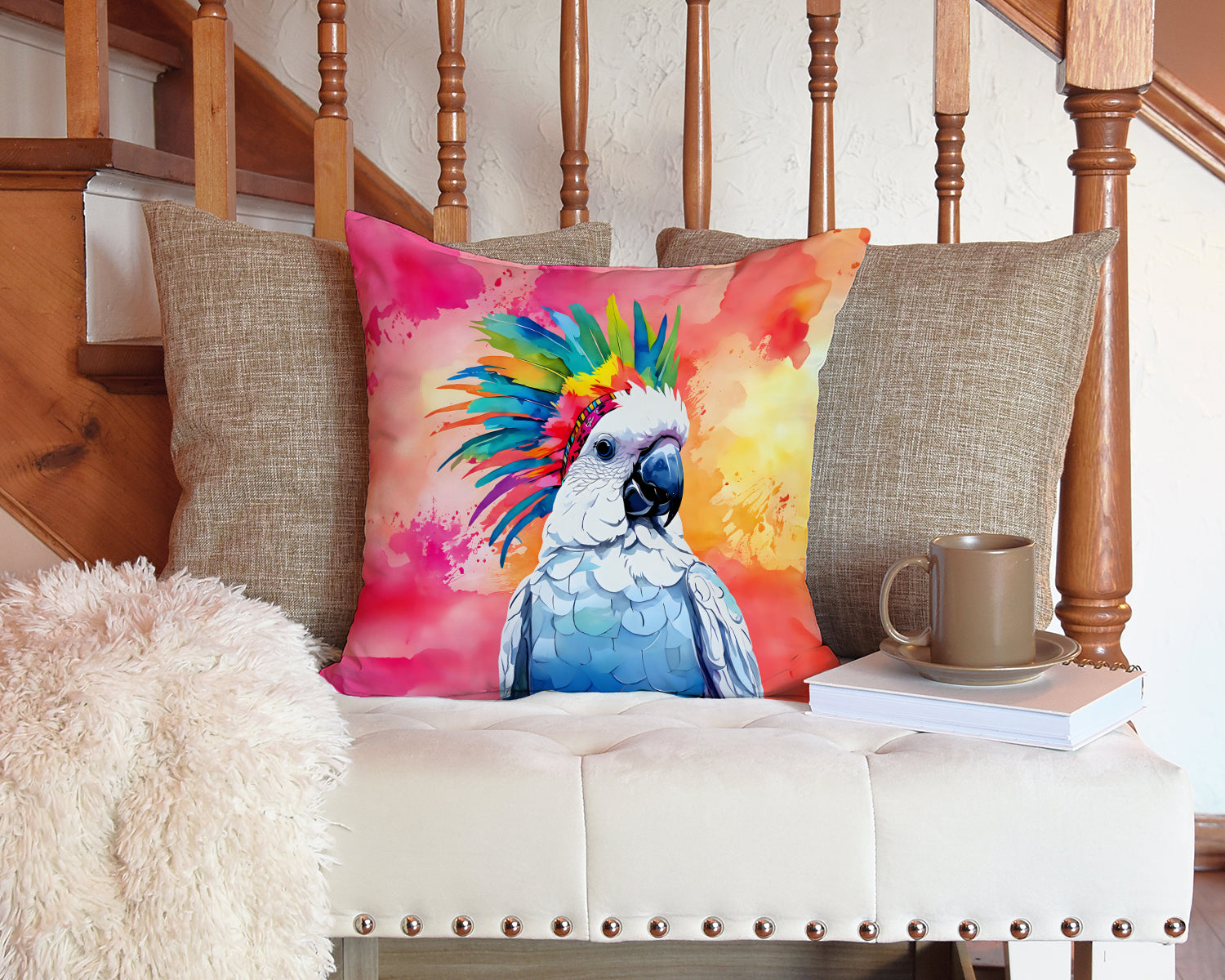 Hippie Animal Cockatoo Throw Pillow