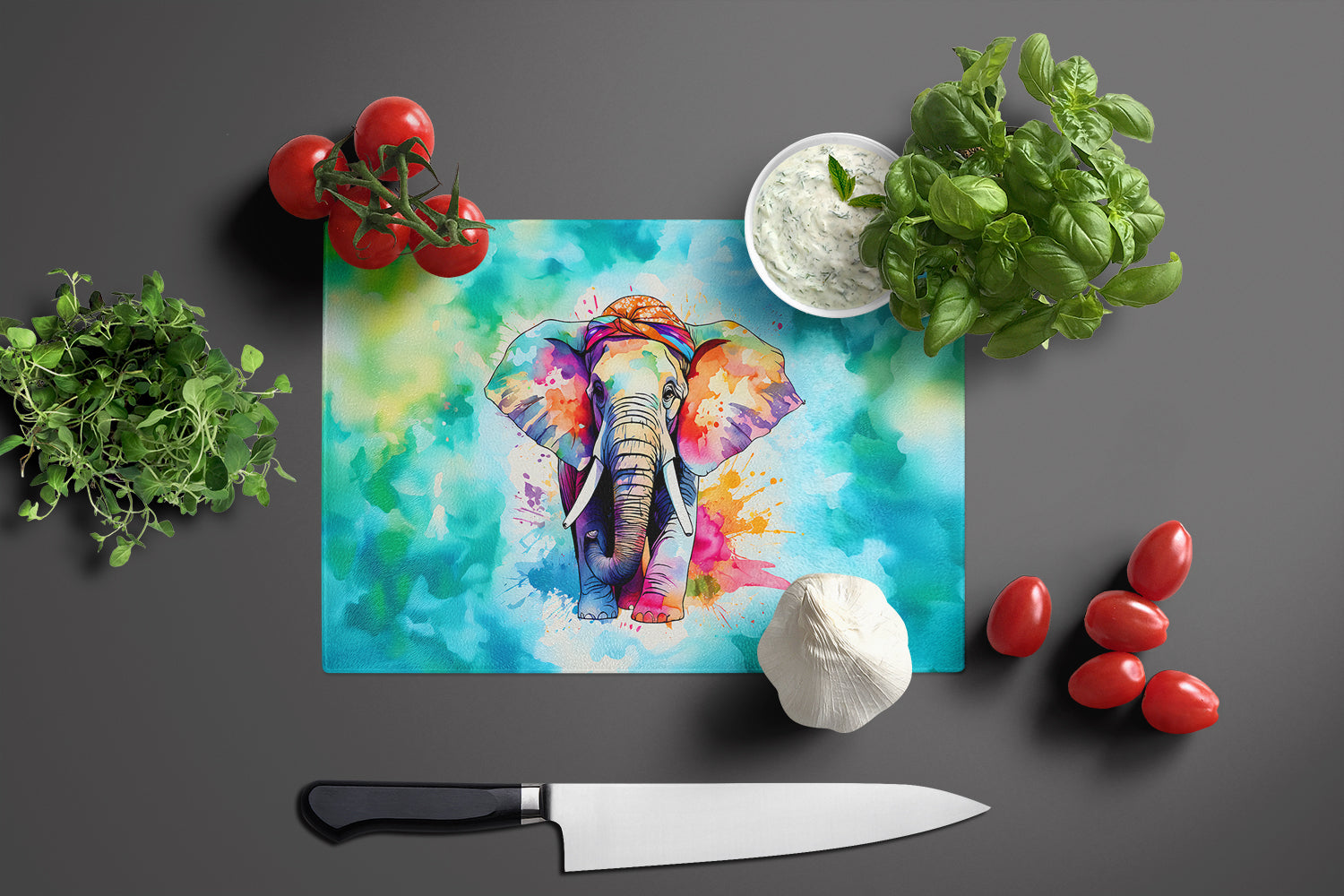 Hippie Animal Elephant Glass Cutting Board