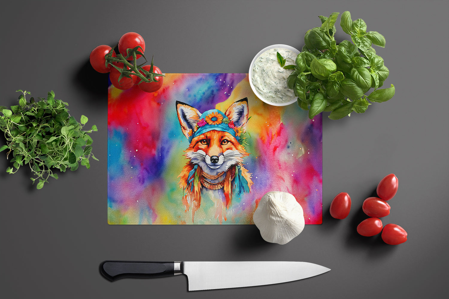 Hippie Animal Fox Glass Cutting Board