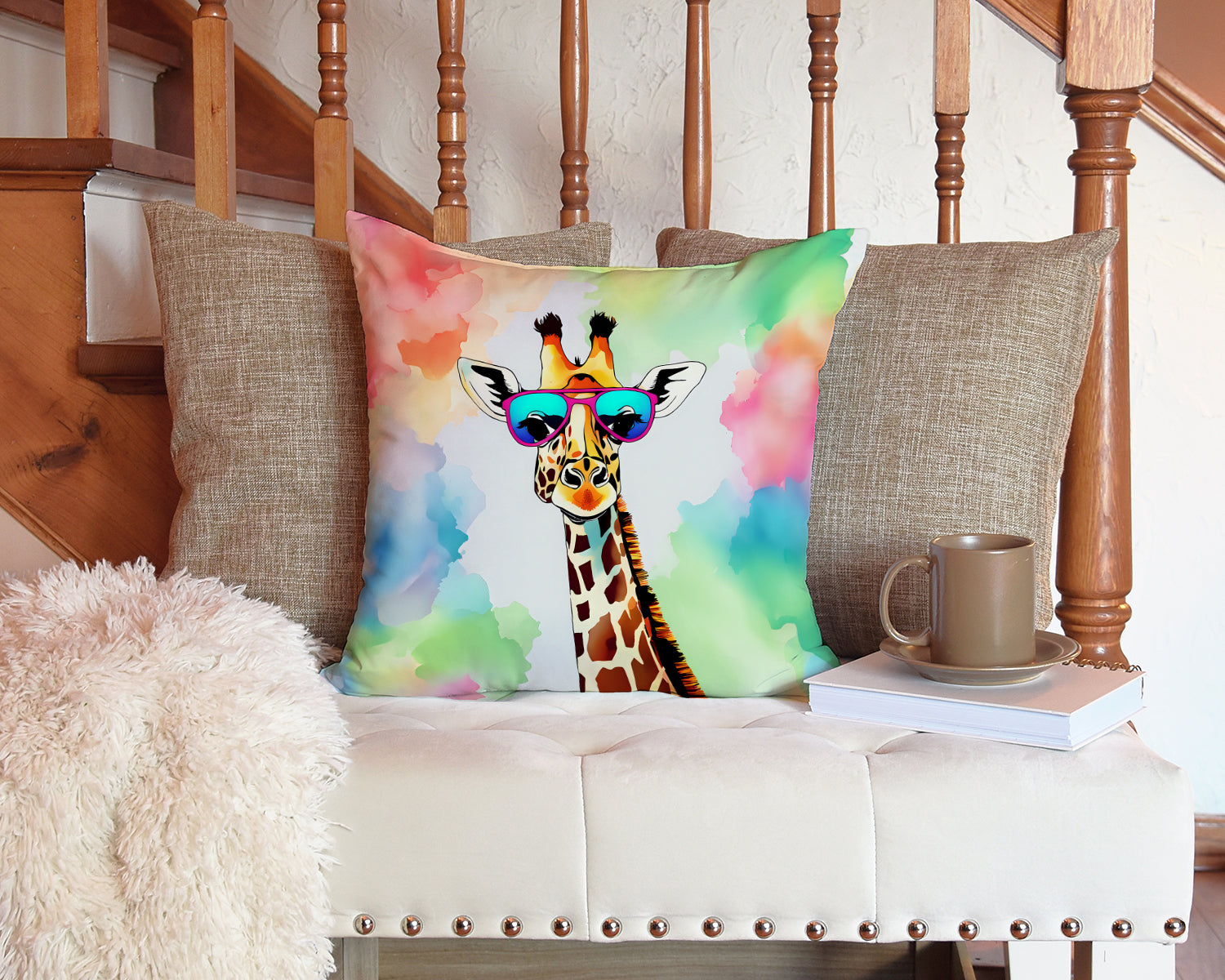 Hippie Animal Giraffe Throw Pillow