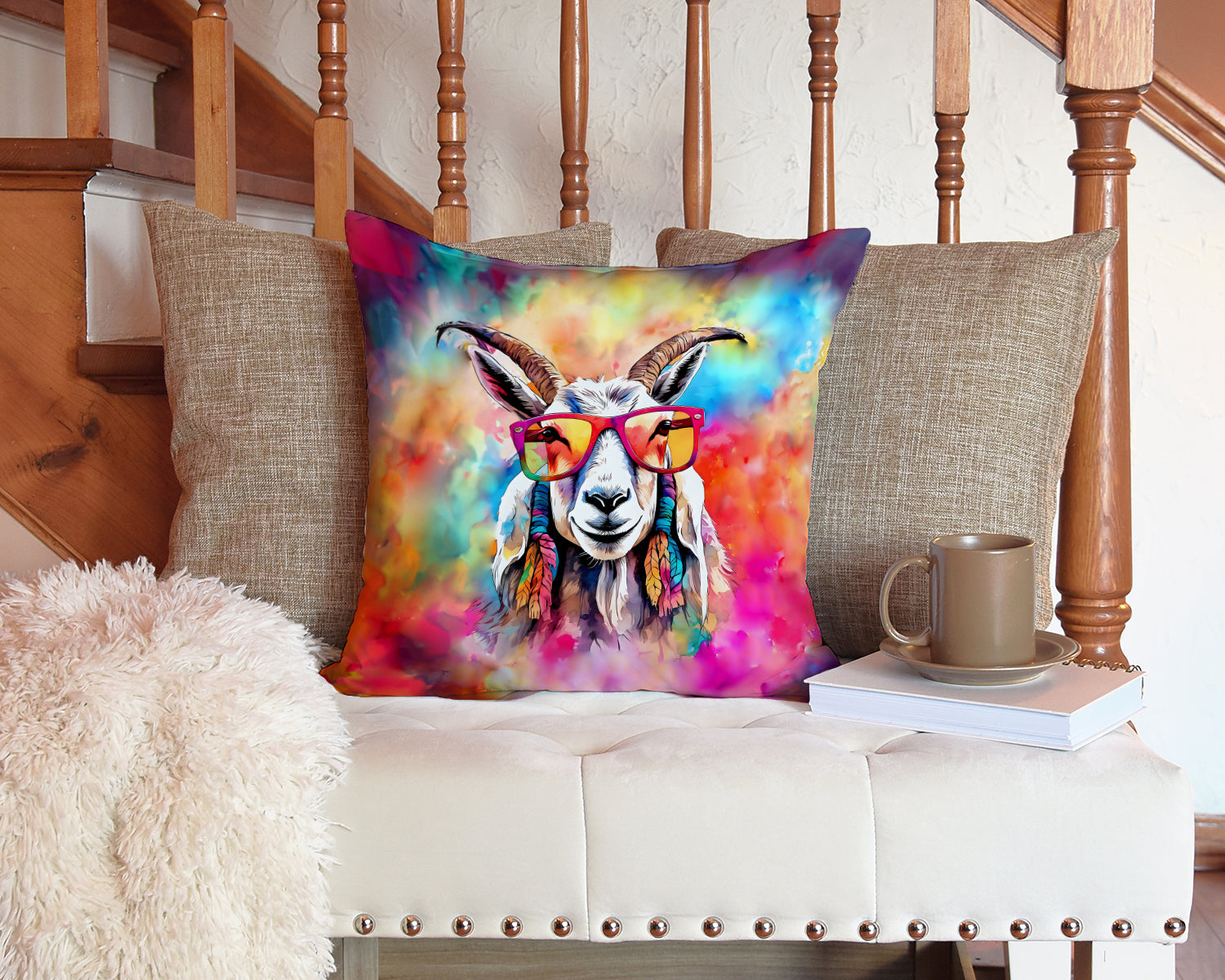Hippie Animal Goat Throw Pillow