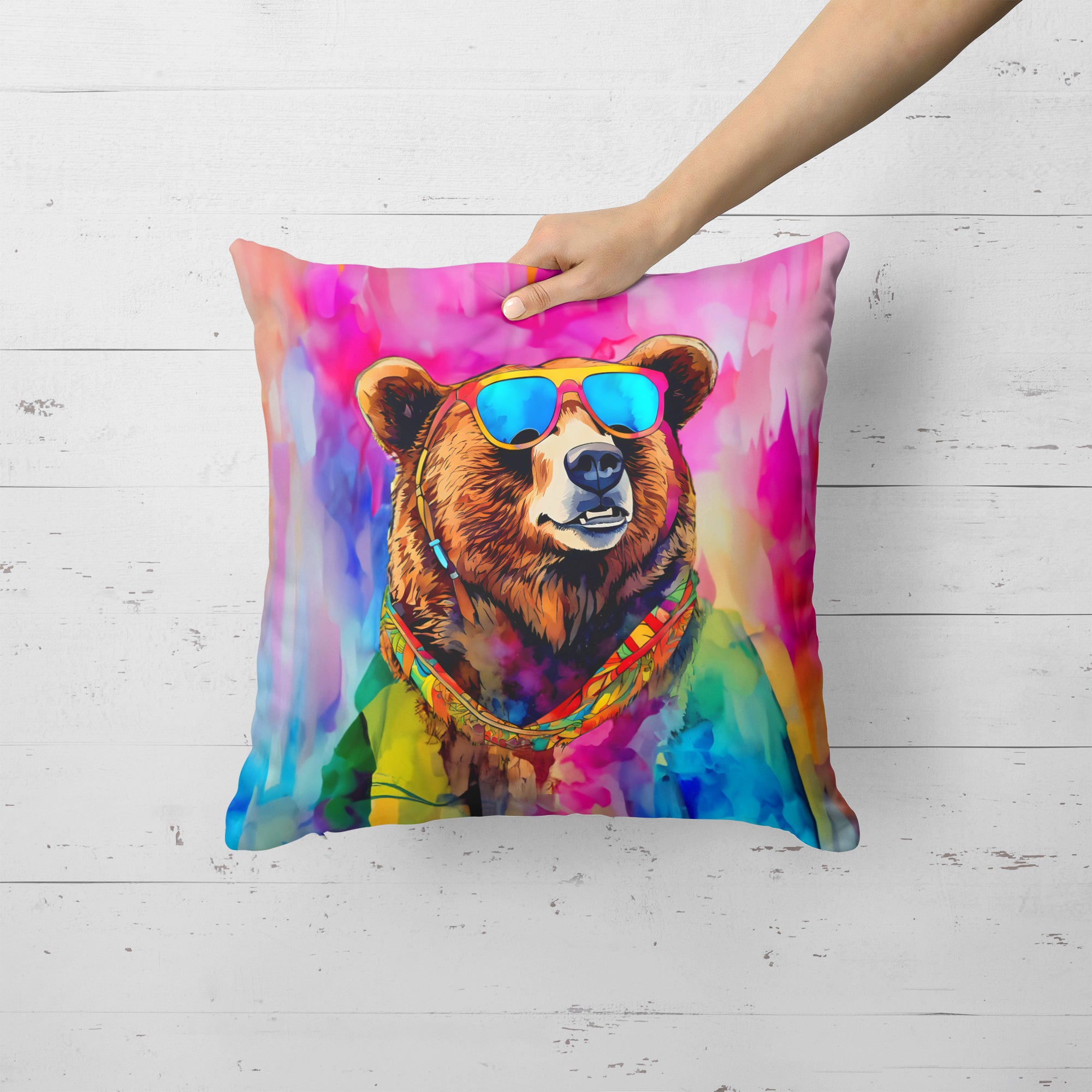 Hippie Animal Grizzly Bear Throw Pillow