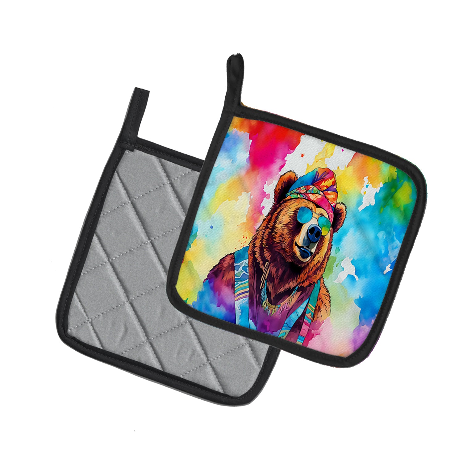 Hippie Animal Grizzly Bear Pair of Pot Holders