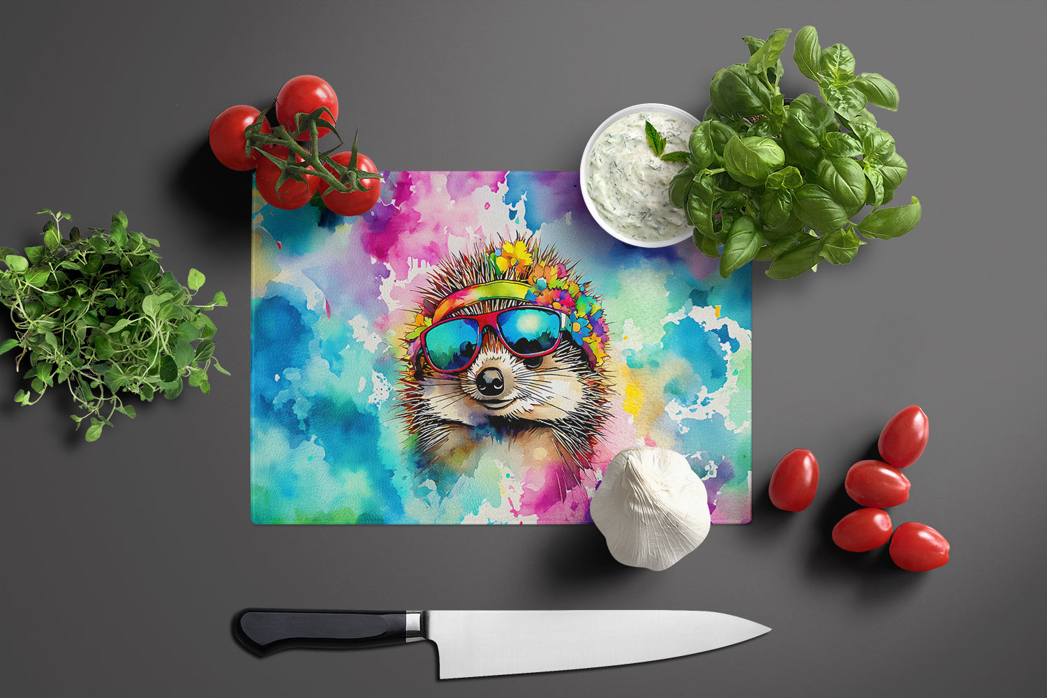 Hippie Animal Hedgehog Glass Cutting Board