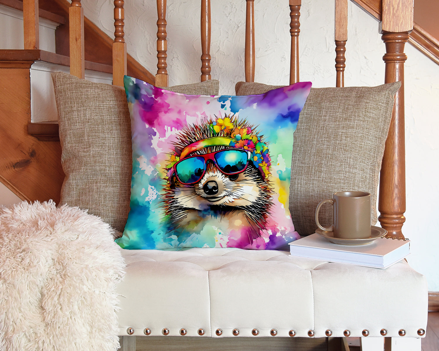 Hippie Animal Hedgehog Throw Pillow